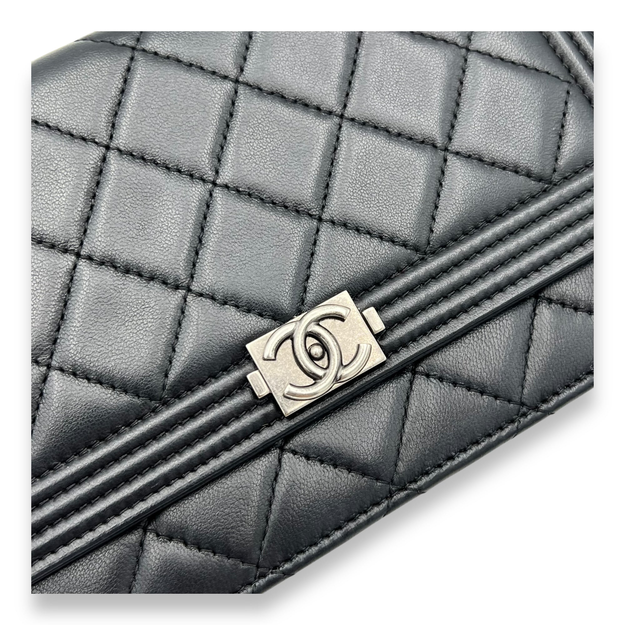 Boy Wallet On Chain Black in Lambskin, Ruthenium hardware