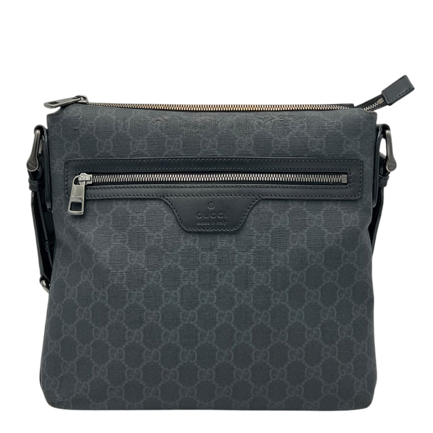 GG Supreme Black Messenger in Coated Canvas, Ruthenium hardware