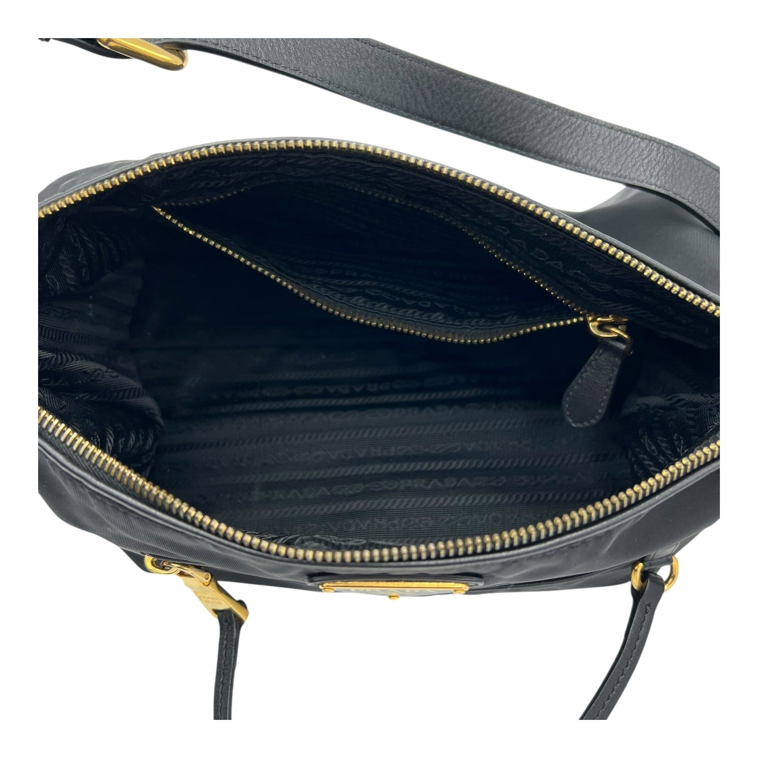 Logo Shoulder Bag Black in Nylon, Gold hardware