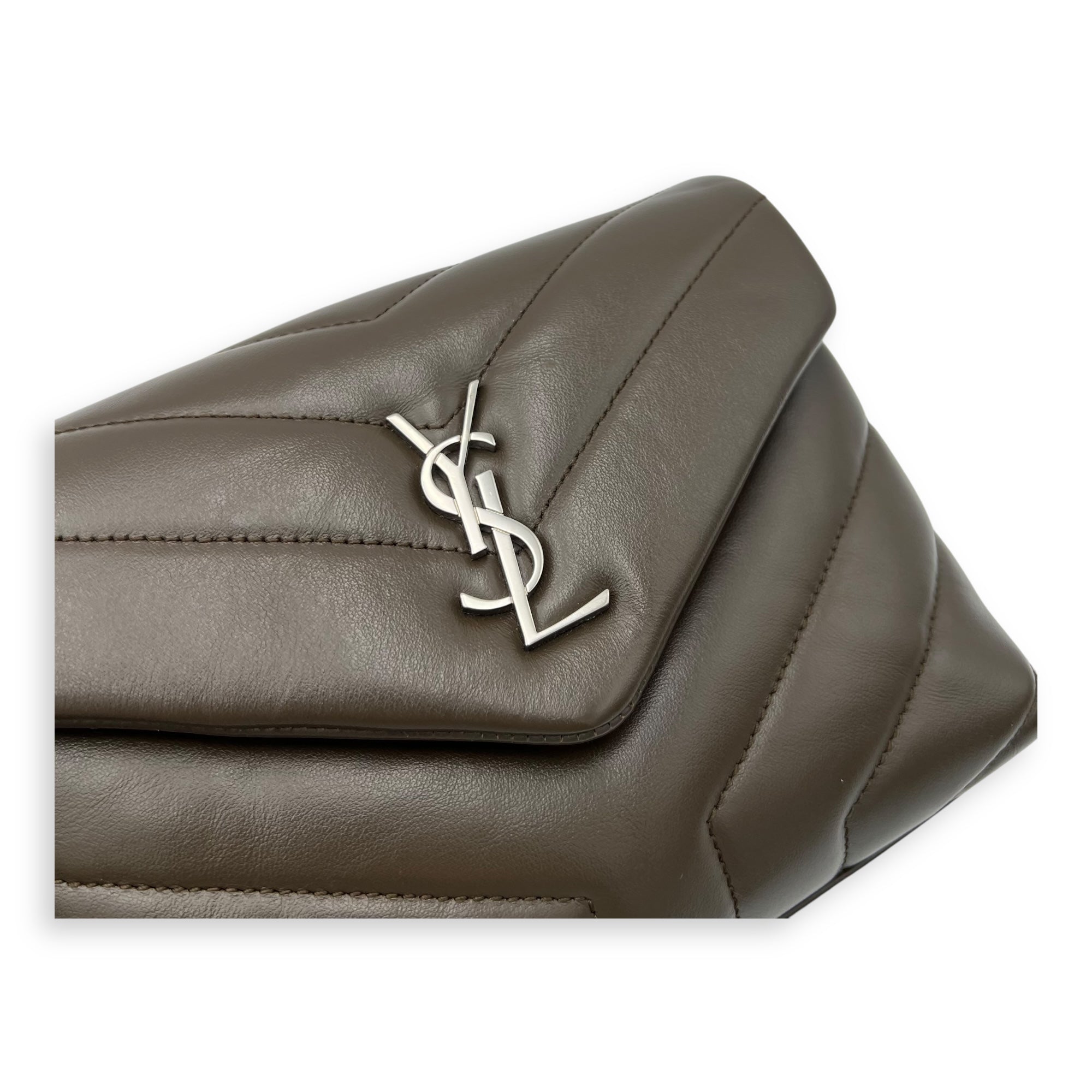 Loulou Crossbody Bag Toy Brown in Calfskin, Silver hardware