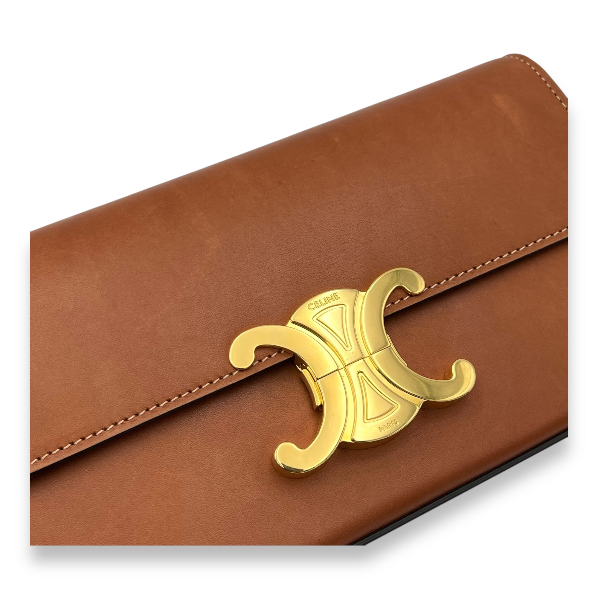Triomphe Shoulder Bag Brown in Calfskin, Gold hardware