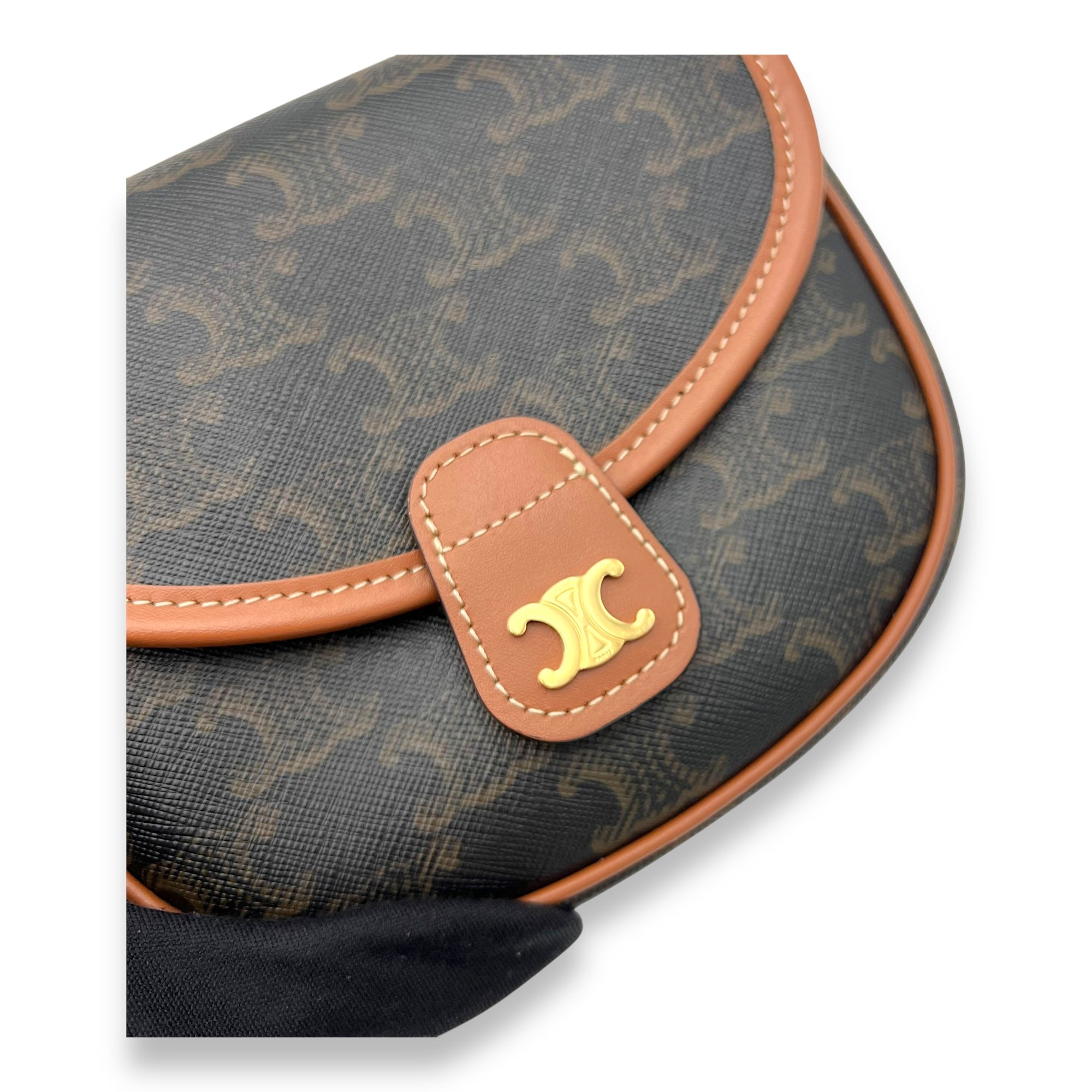 Besace Crossbody Bag Mini Brown in Coated Canvas, Gold hardware