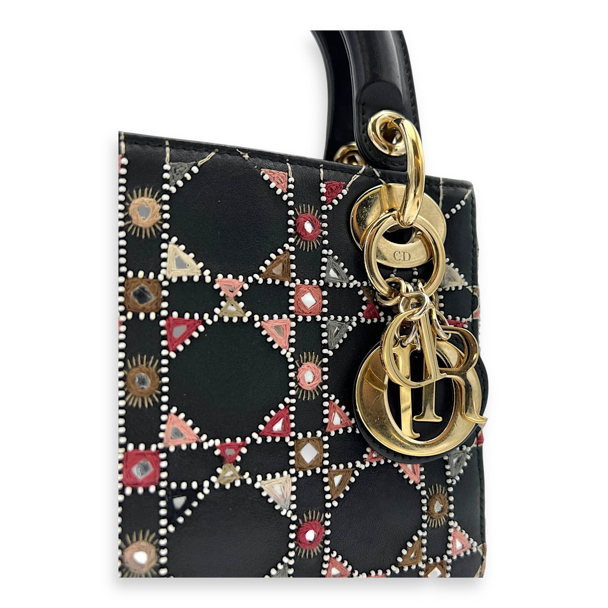 Lady Dior Mini Black Top Handle Bag in Calfskin, Gold hardware