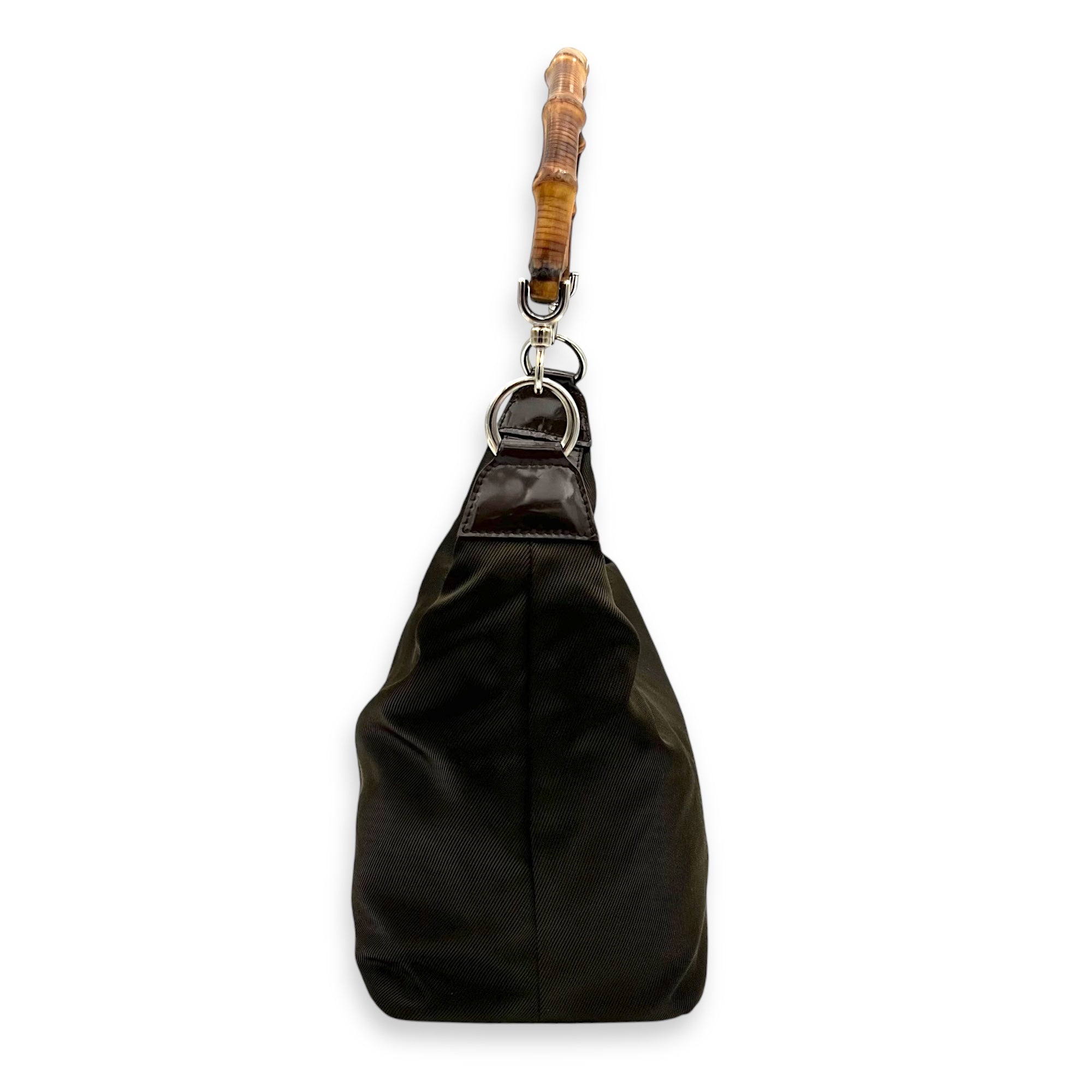 Bamboo Shoulder Bag Brown in Canvas, Silver hardware