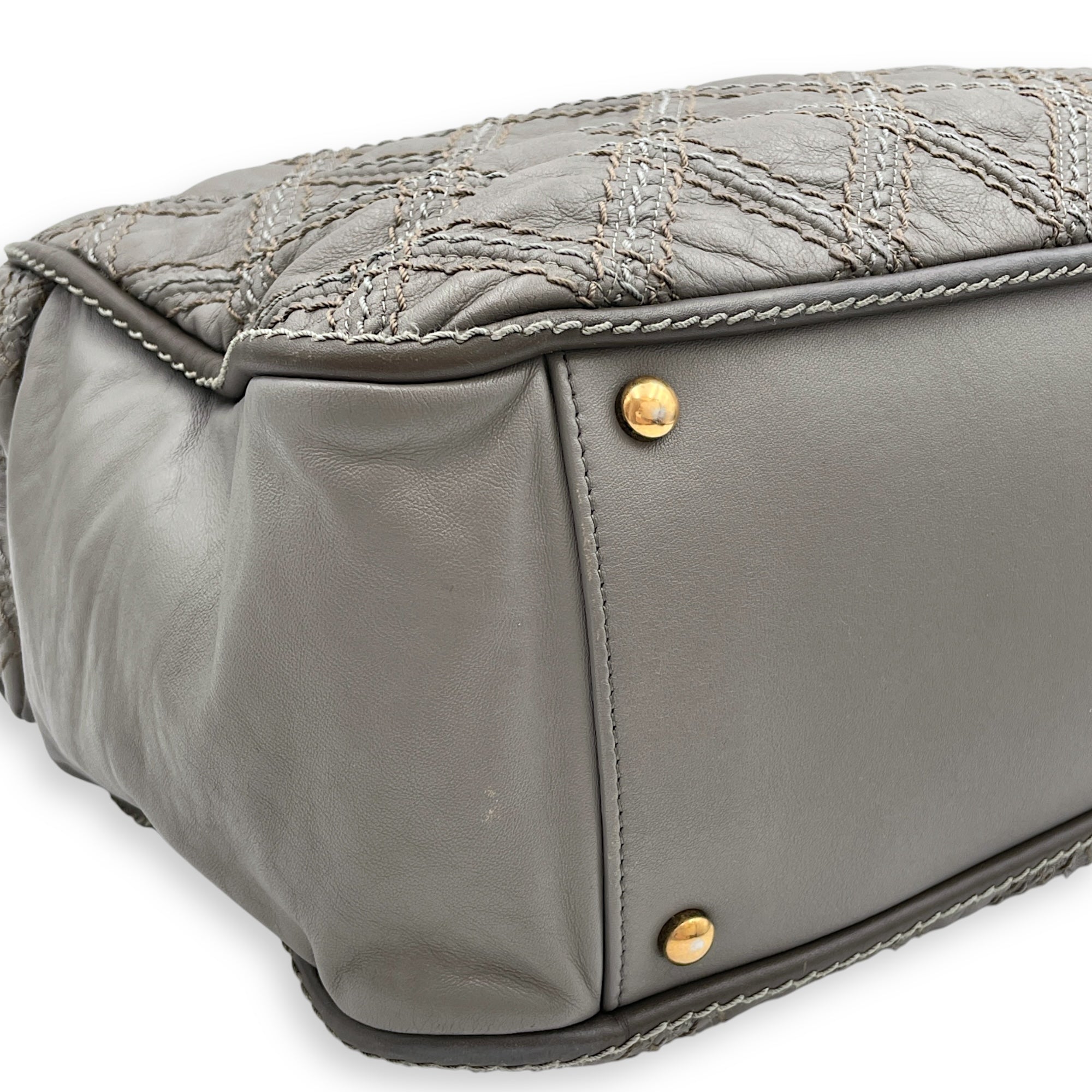 Quilted Stitches Triptych Grey Tote Bag in Calfskin, Gold hardware