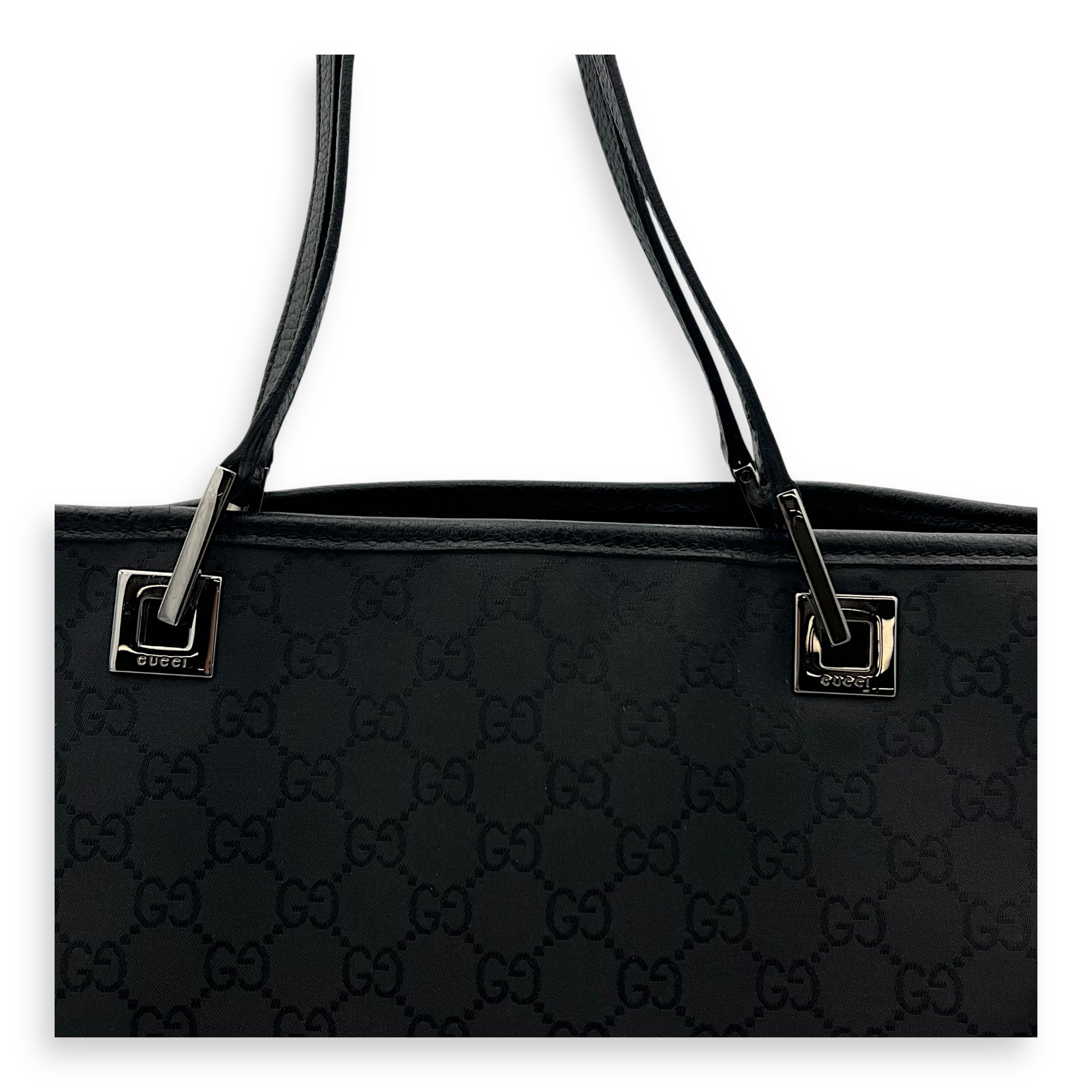 Tote Top Handle Bag Medium Black in Calfskin, Silver hardware