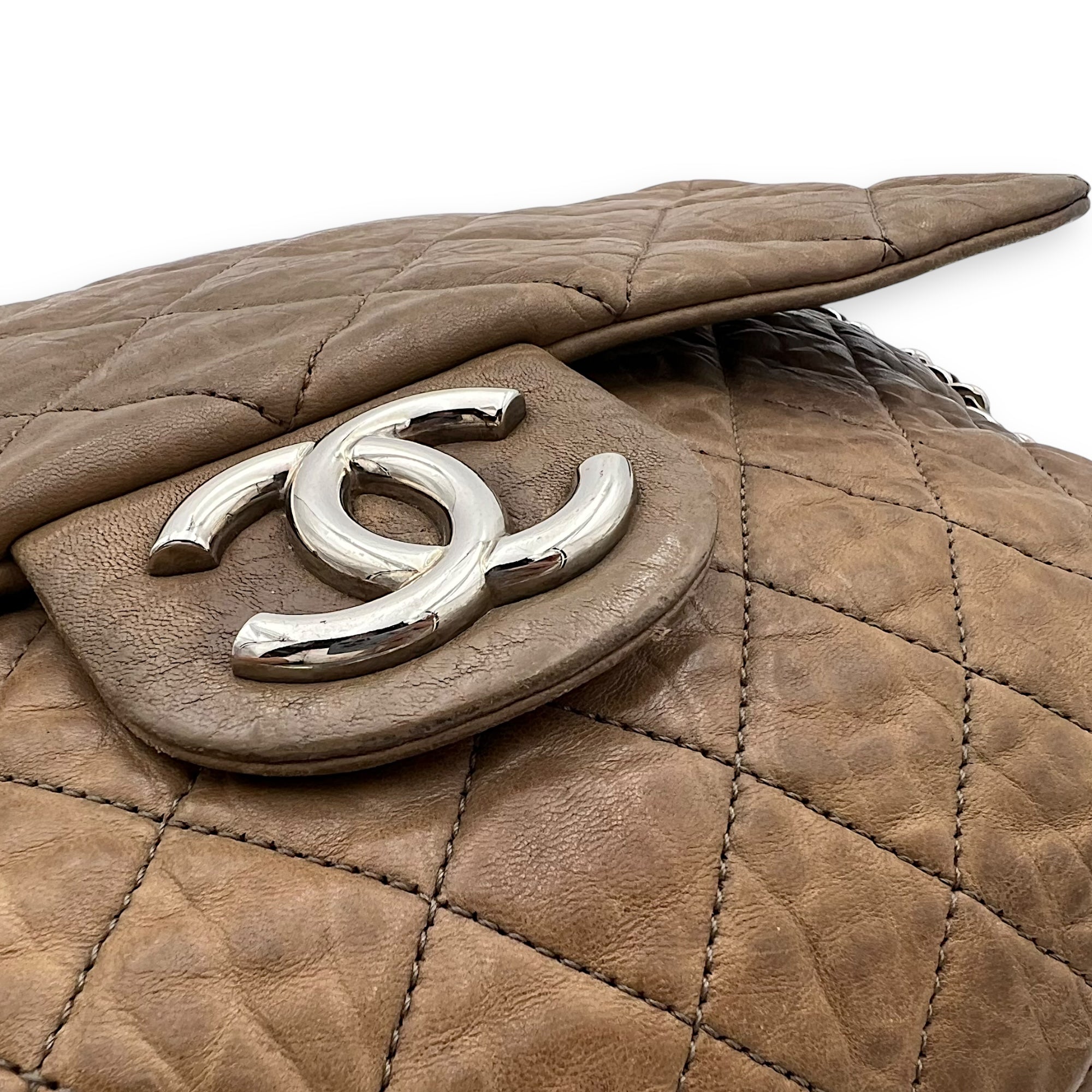 CC Shoulder Bag Brown in Calfskin, Silver hardware