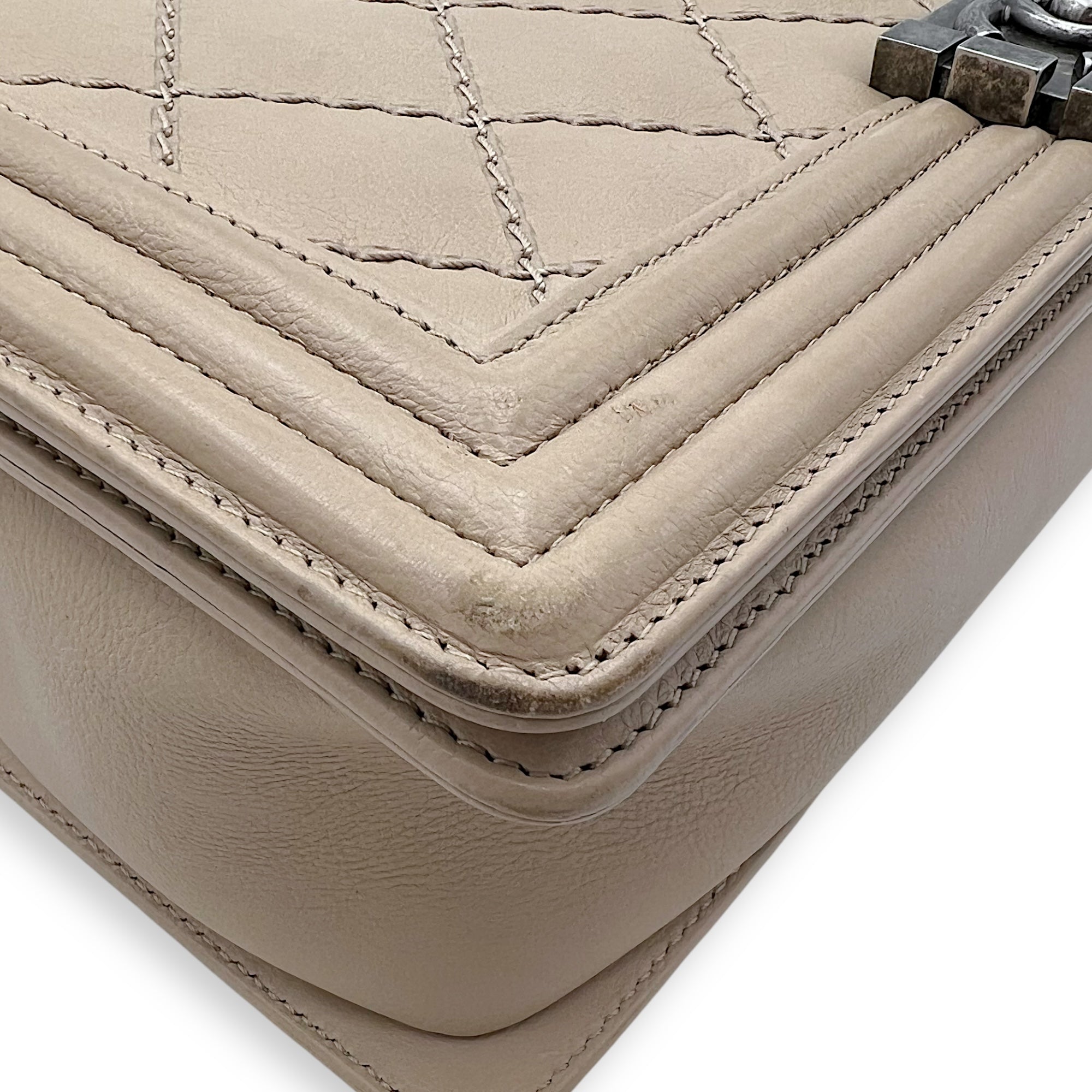 Boy Medium Beige Shoulder Bag in Calfskin, Gunmetal hardware