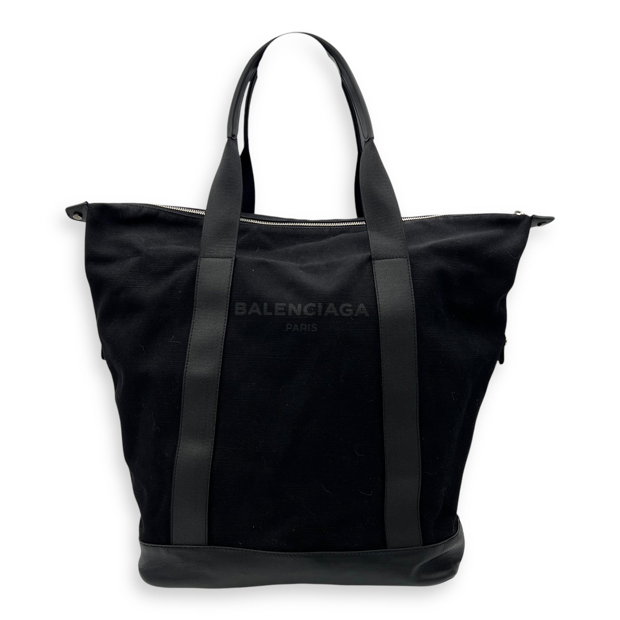 Cabas Tote Bag Black in Canvas, Silver hardware