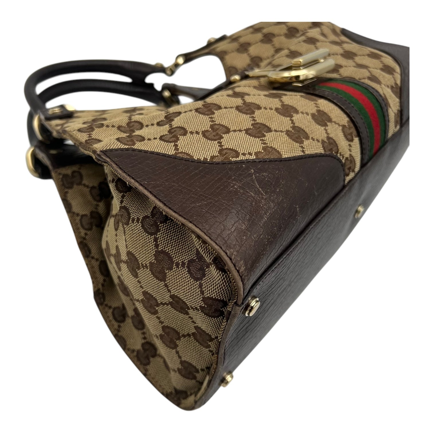 GG Shoulder Bag Brown in Canvas, Gold hardware