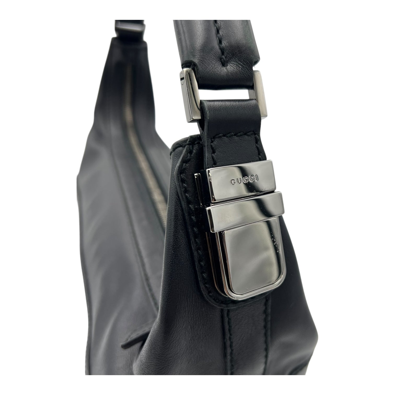 Hobo Black Top Handle Bag in Calfskin, Silver hardware