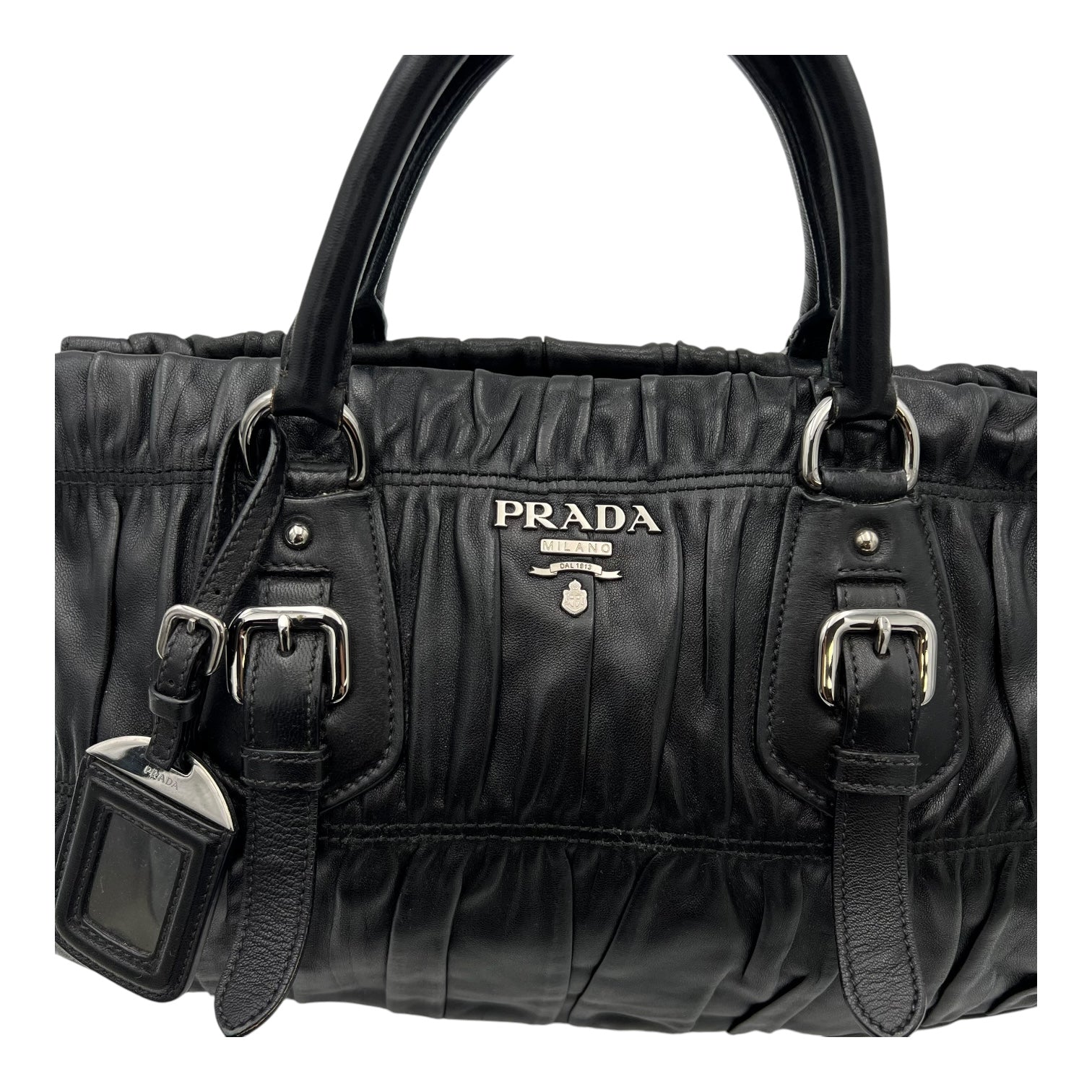 Gaufre Top Handle Bag Black in Lambskin, Silver hardware