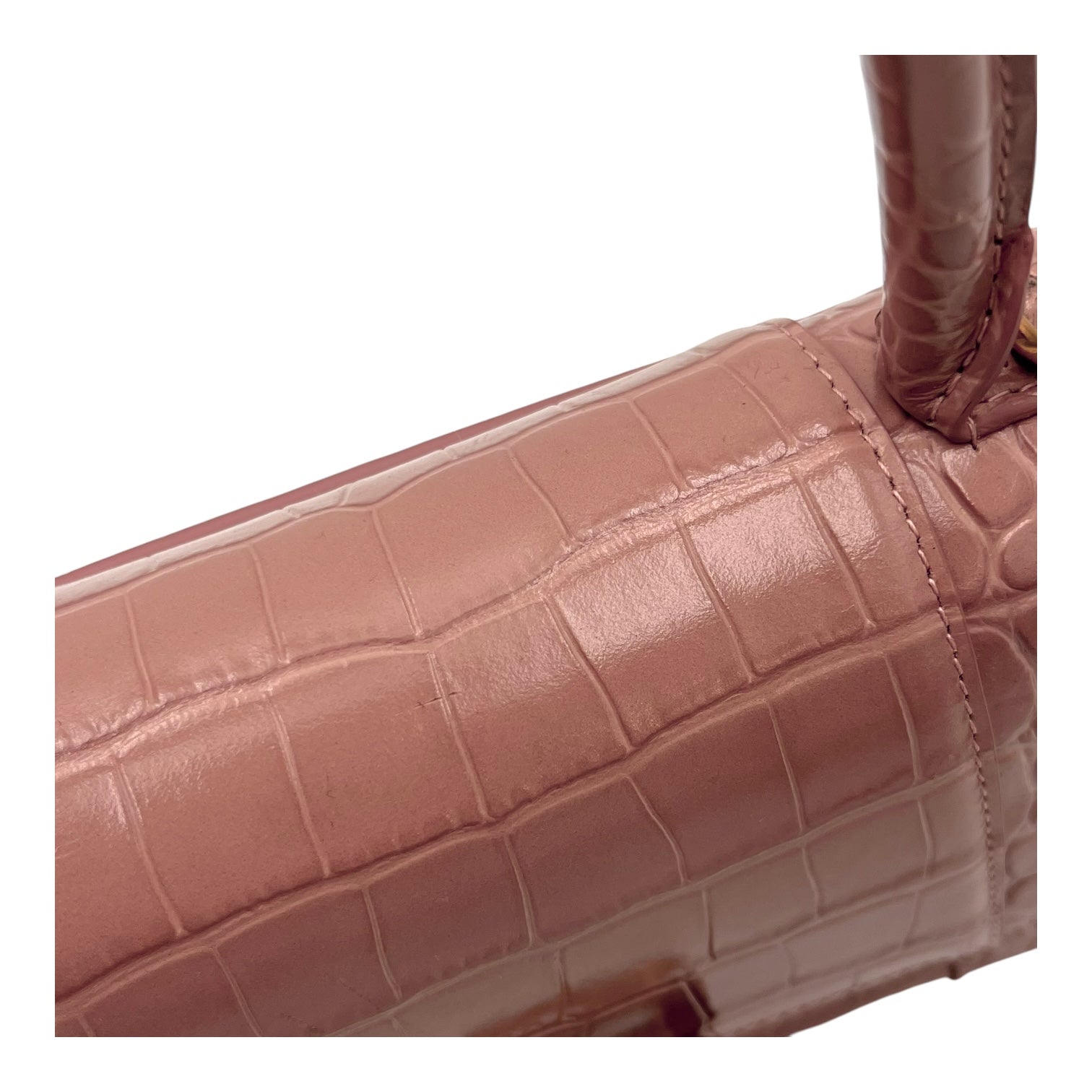 Hourglass Top Handle Bag Beige in Crocodile Embossed Calfskin, Silver hardware