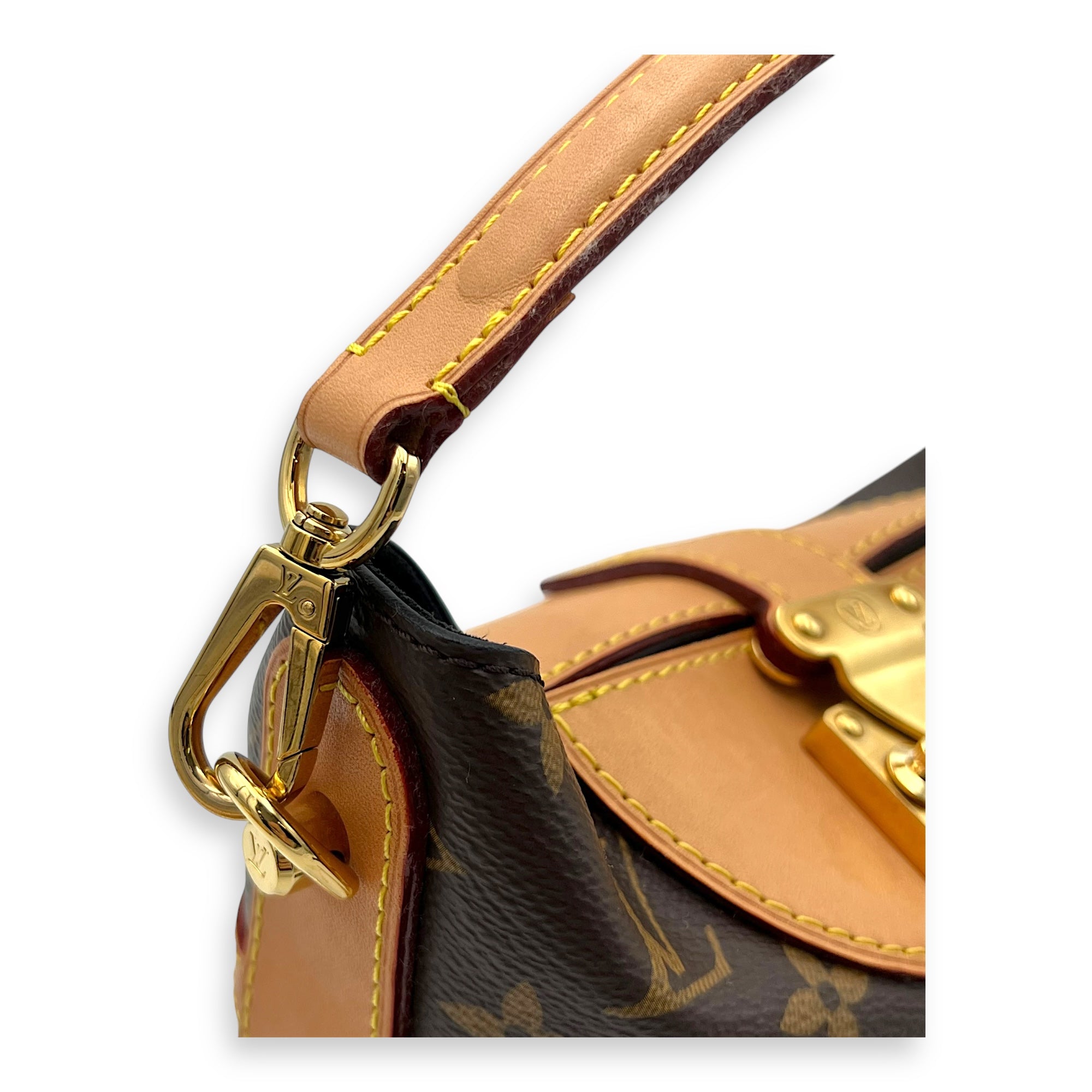 Duffle Brown Top Handle Bag in Monogram Coated Canvas, Gold hardware