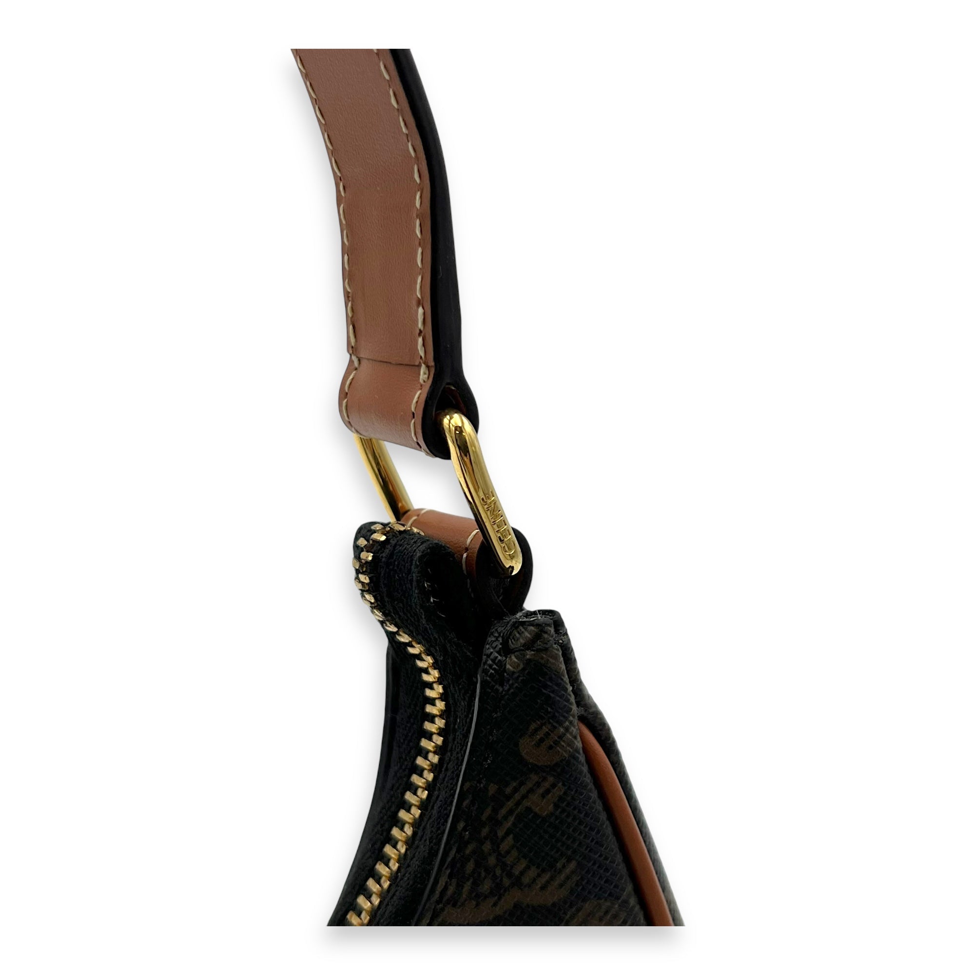 Ava Shoulder Bag Brown in Coated Canvas, Gold hardware