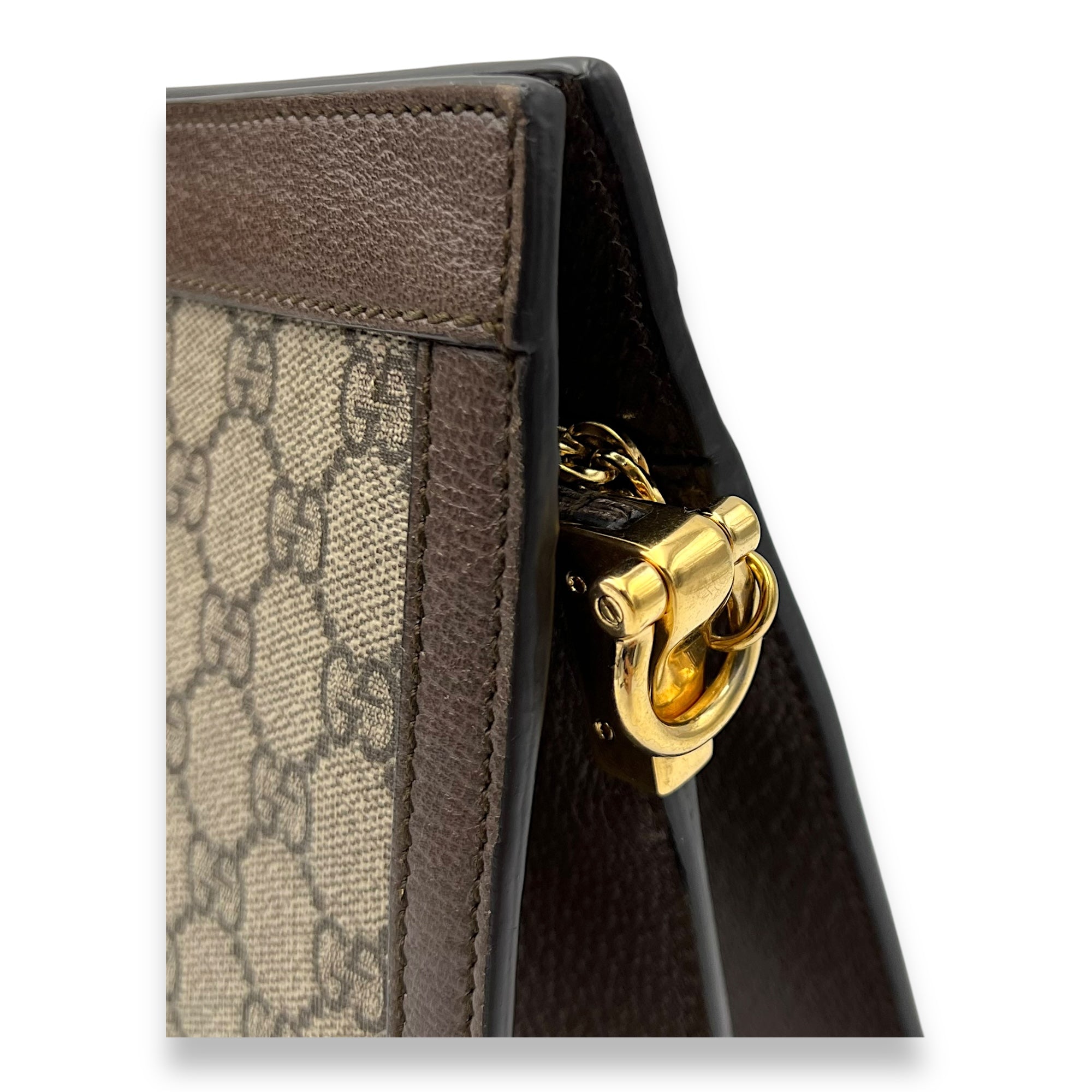 Ophidia Shoulder Bag Brown in Coated Canvas, Gold hardware