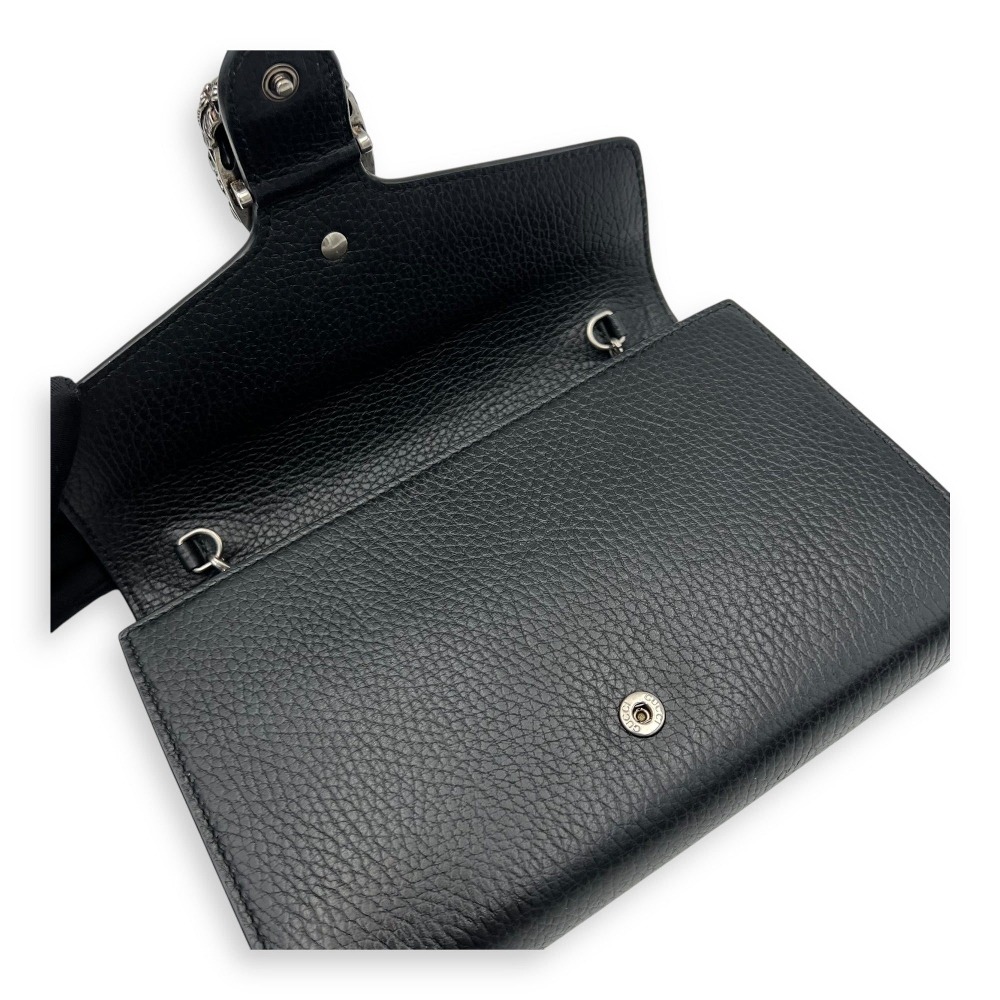 Dionysus Black Wallet On Chain in Calfskin, Silver hardware