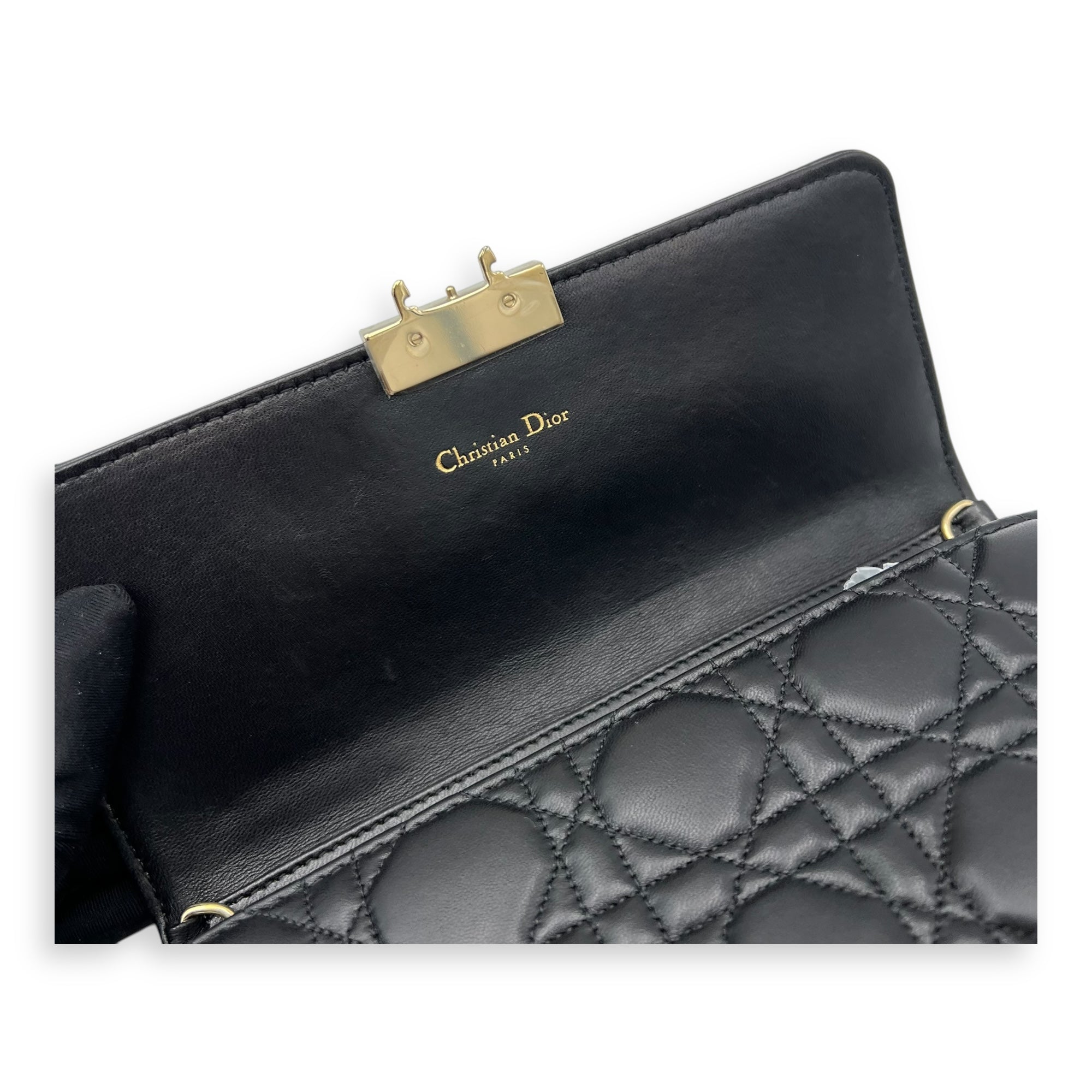Miss Dior Black Wallet On Chain in Lambskin, Gold hardware