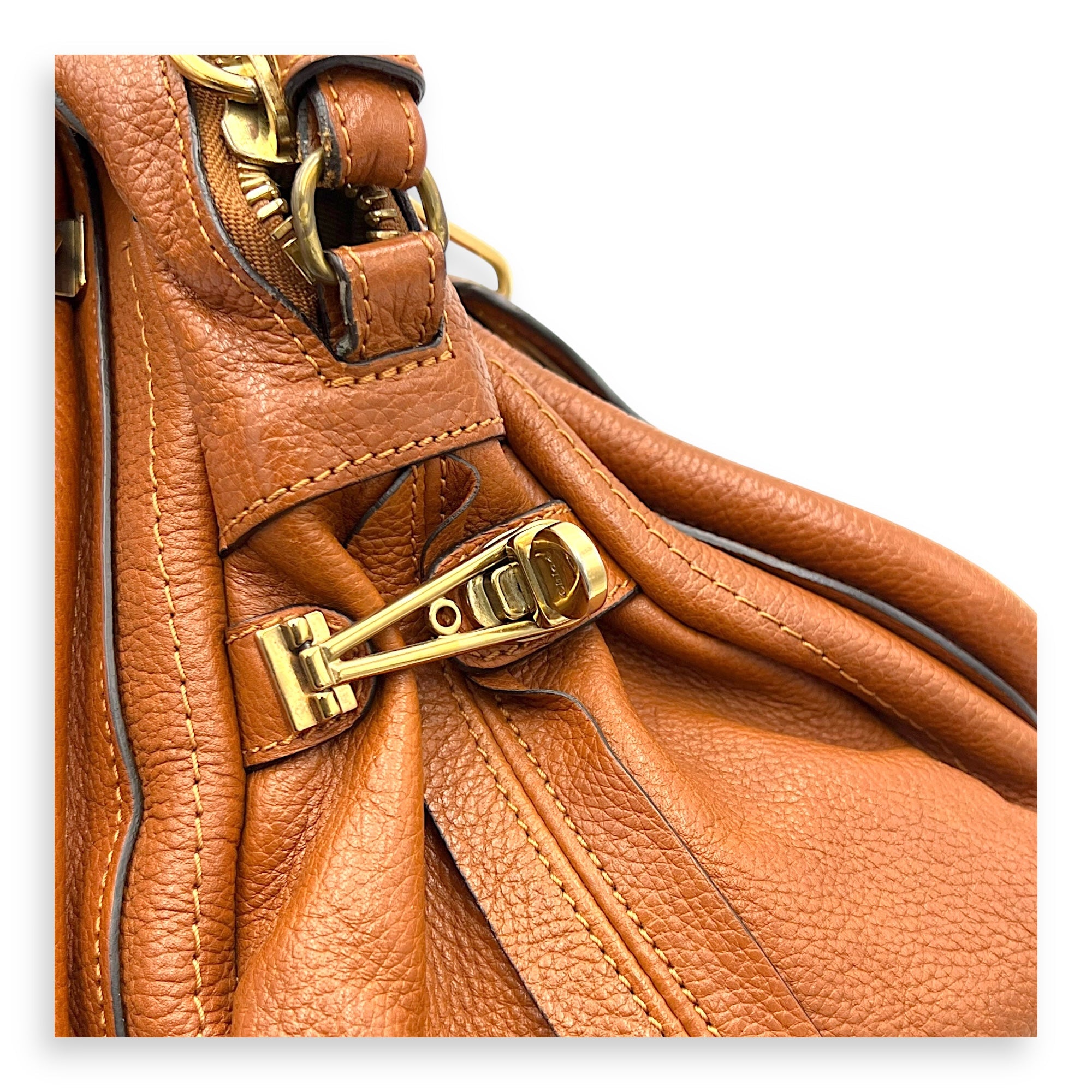 Paraty Shoulder Bag Brown in Calfskin, Gold hardware