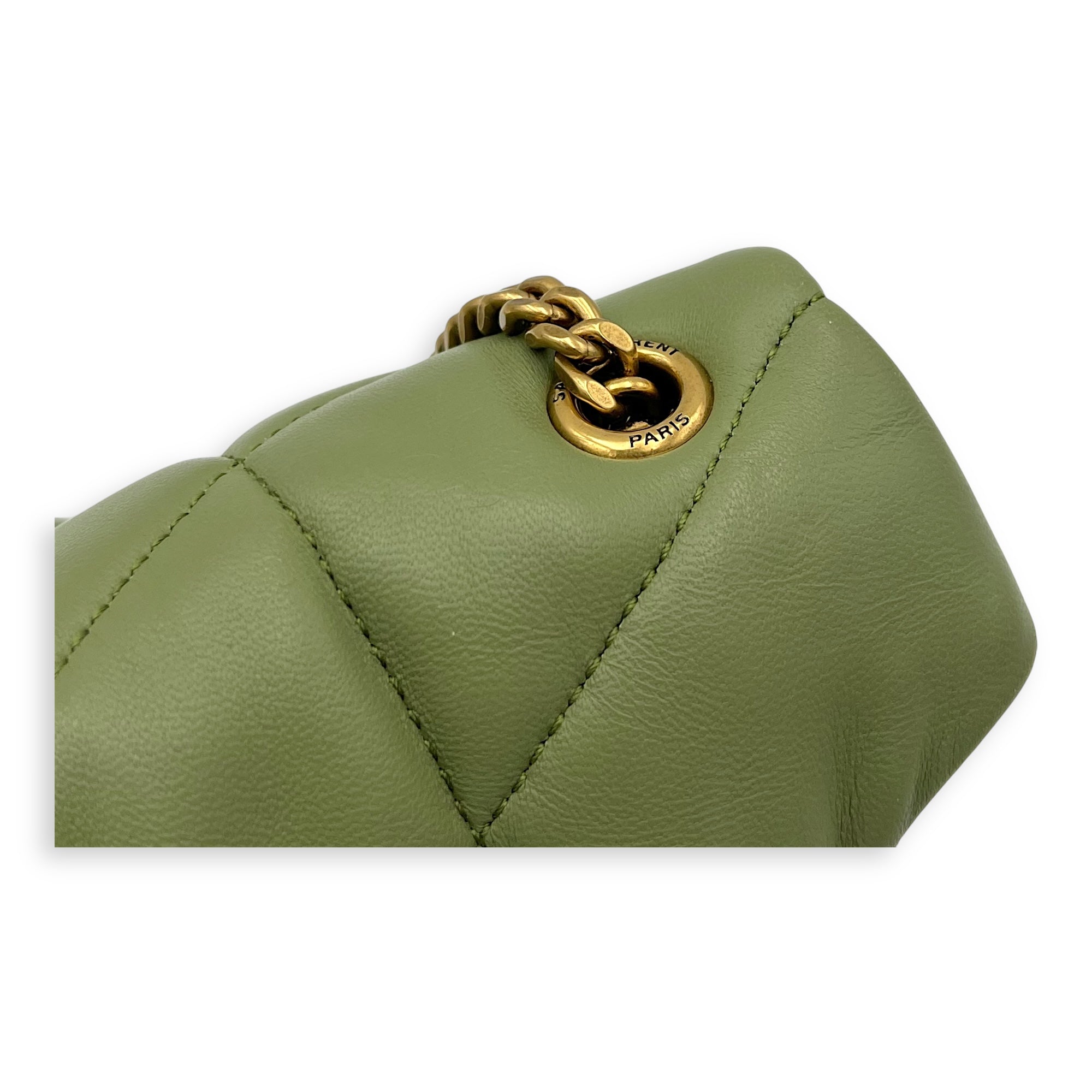 Puffer Mini Green Crossbody Bag in Lambskin, Gold hardware