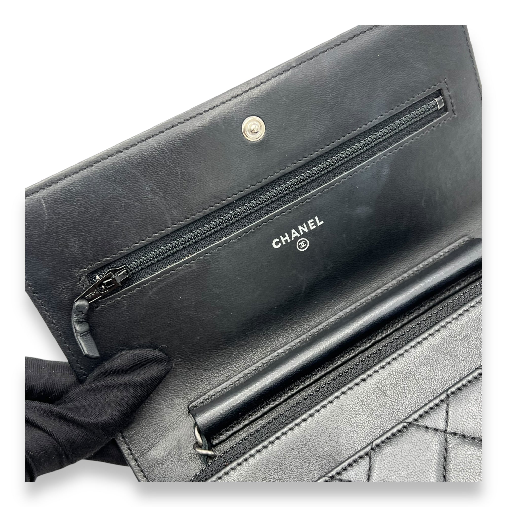 Boy Wallet On Chain Black in Lambskin, Ruthenium hardware