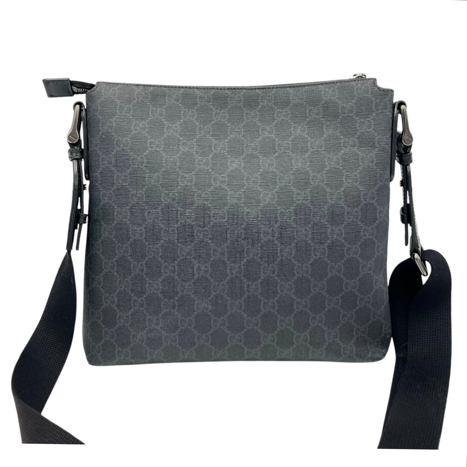 GG Supreme Black Messenger in Coated Canvas, Ruthenium hardware