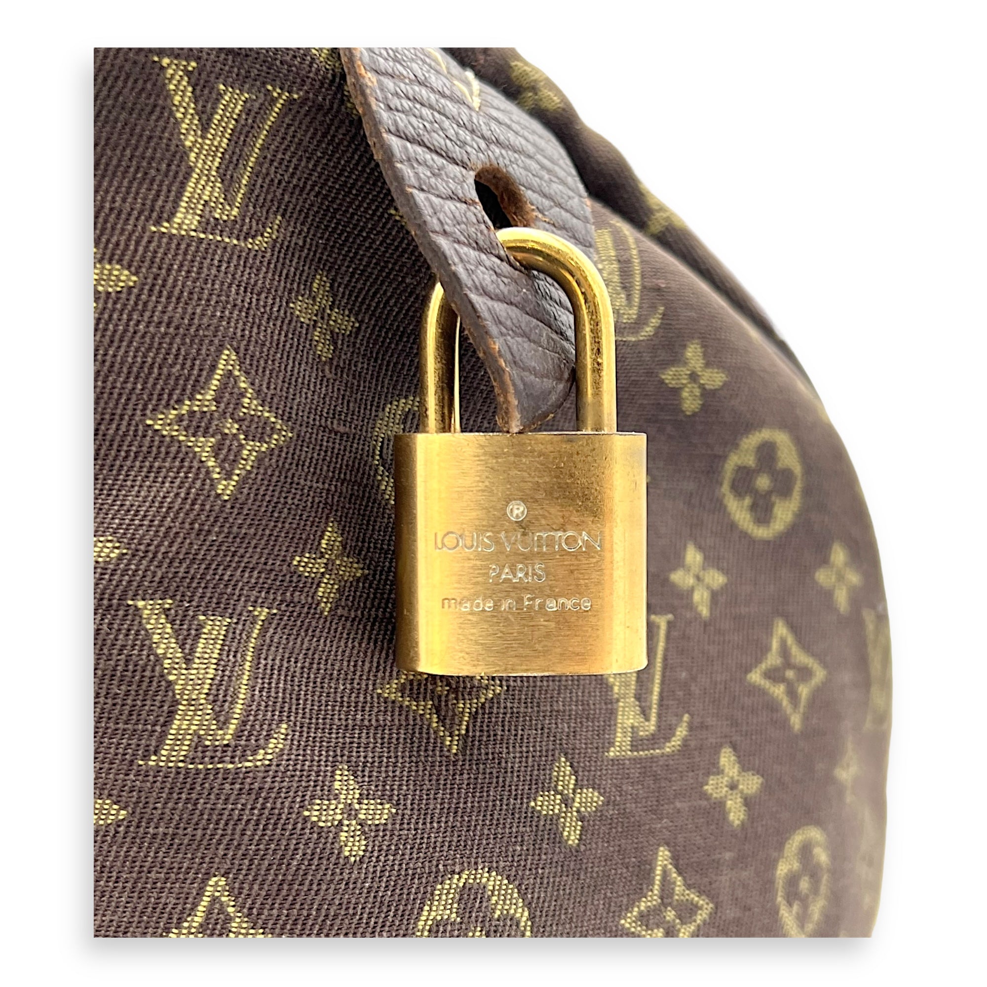 Mini Lin Speedy 30 Brown Top Handle Bag in Jacquard, Gold hardware