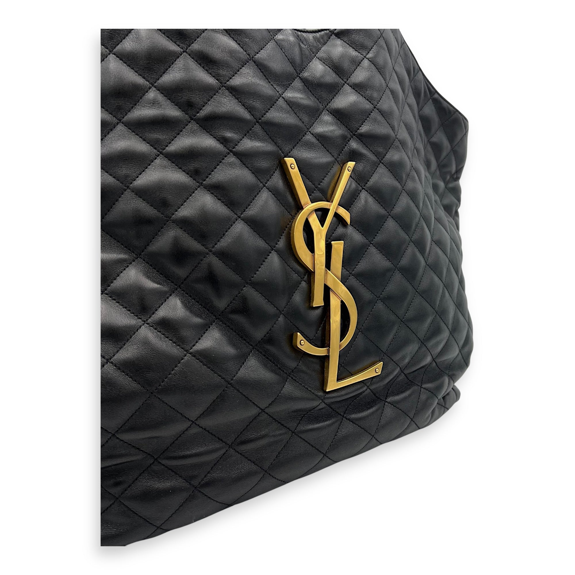 Icare Shopping Tote Bag Black in Lambskin, Gold hardware
