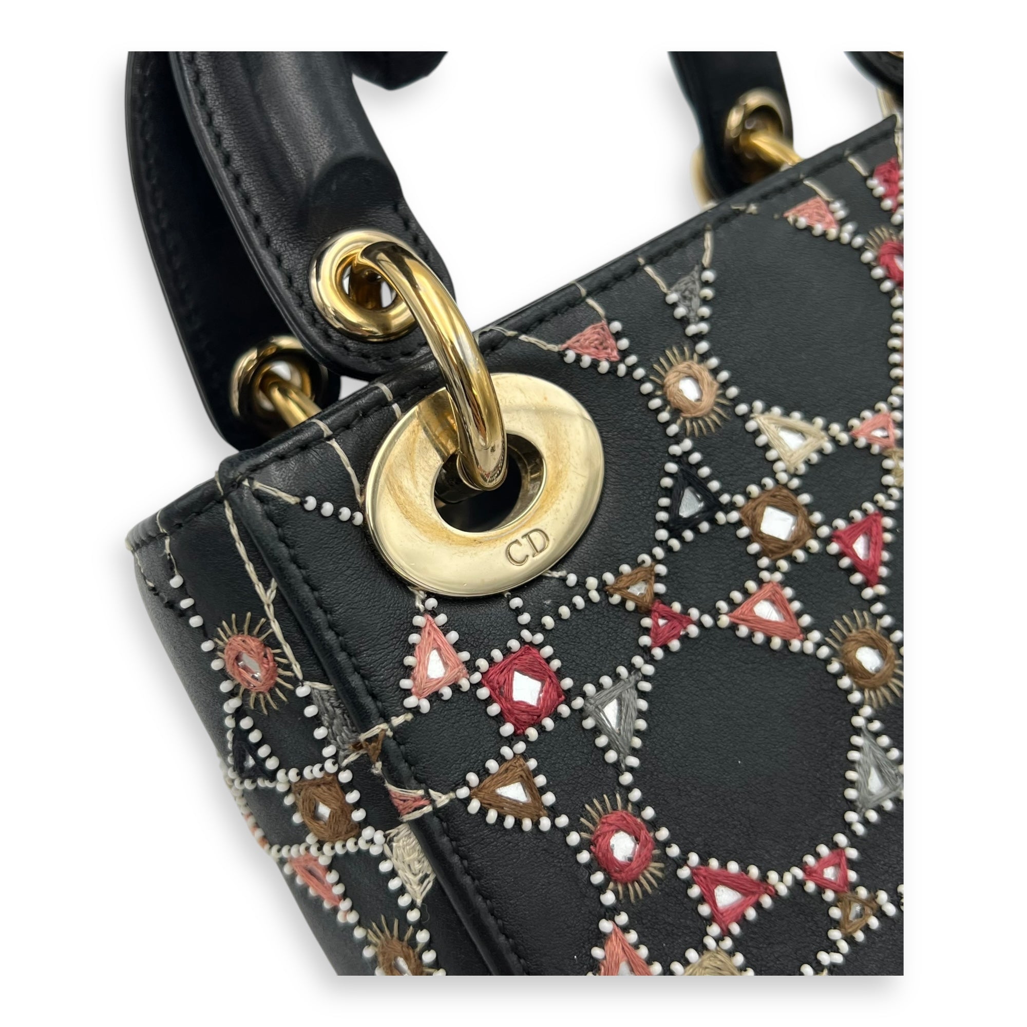 Lady Dior Mini Black Top Handle Bag in Calfskin, Gold hardware