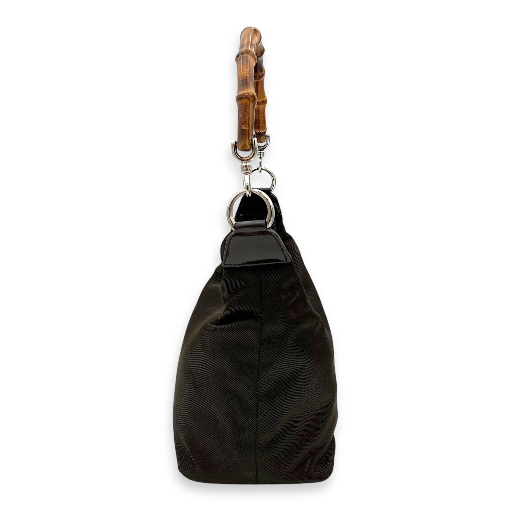 Bamboo Shoulder Bag Brown in Canvas, Silver hardware