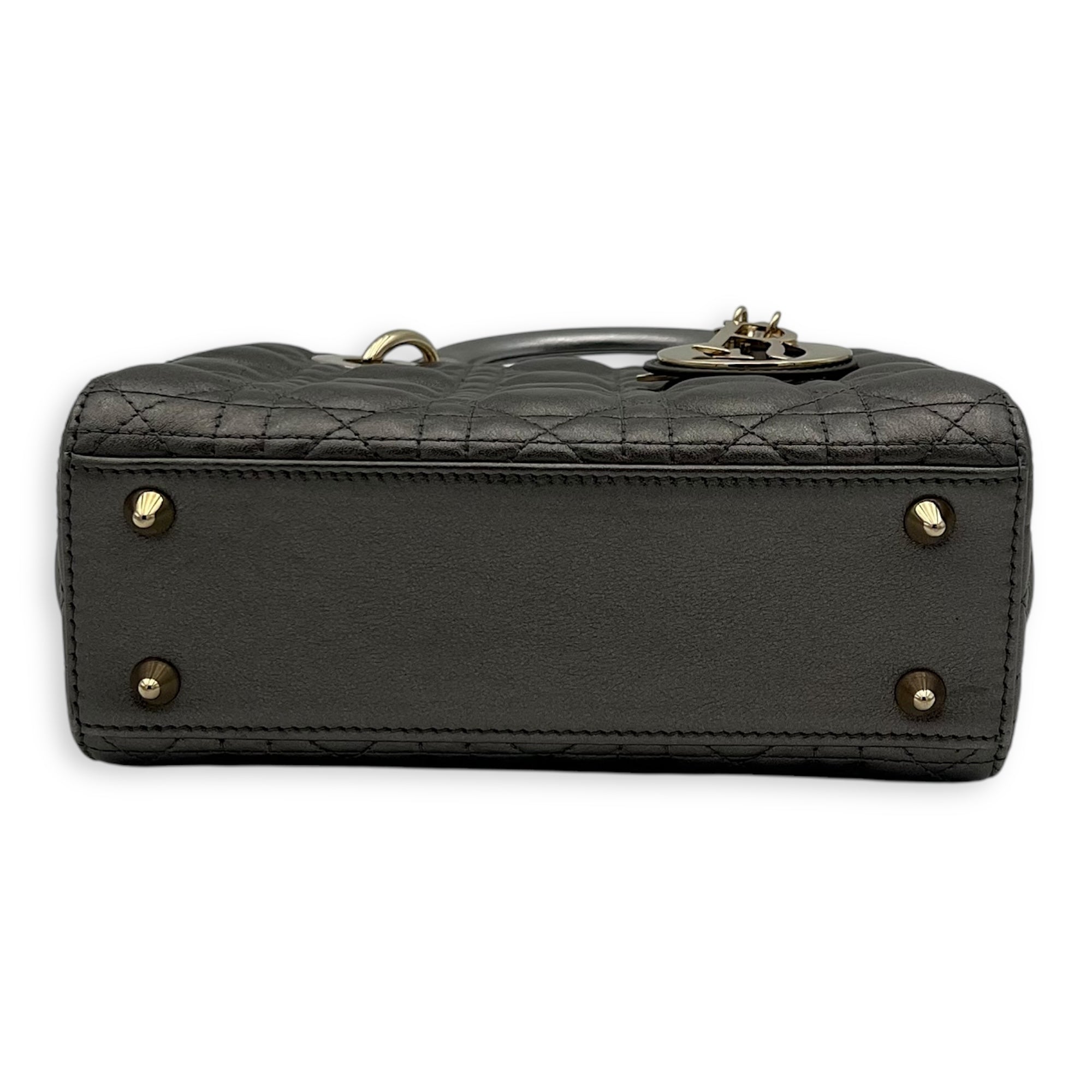 Lady Dior Small Grey Top Handle Bag in Calfskin, Gold hardware