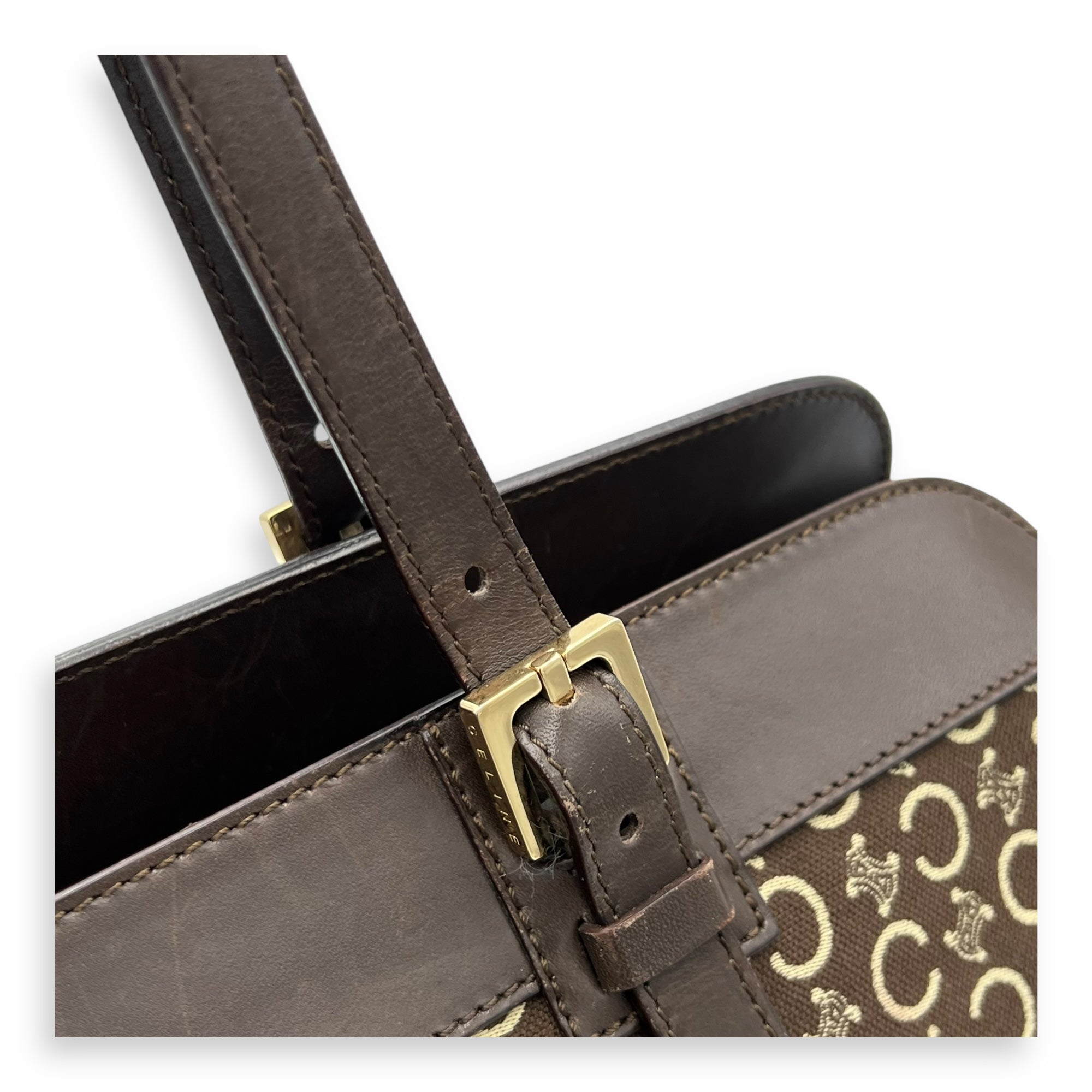Macadam Brown Tote Bag in Canvas, Gold hardware