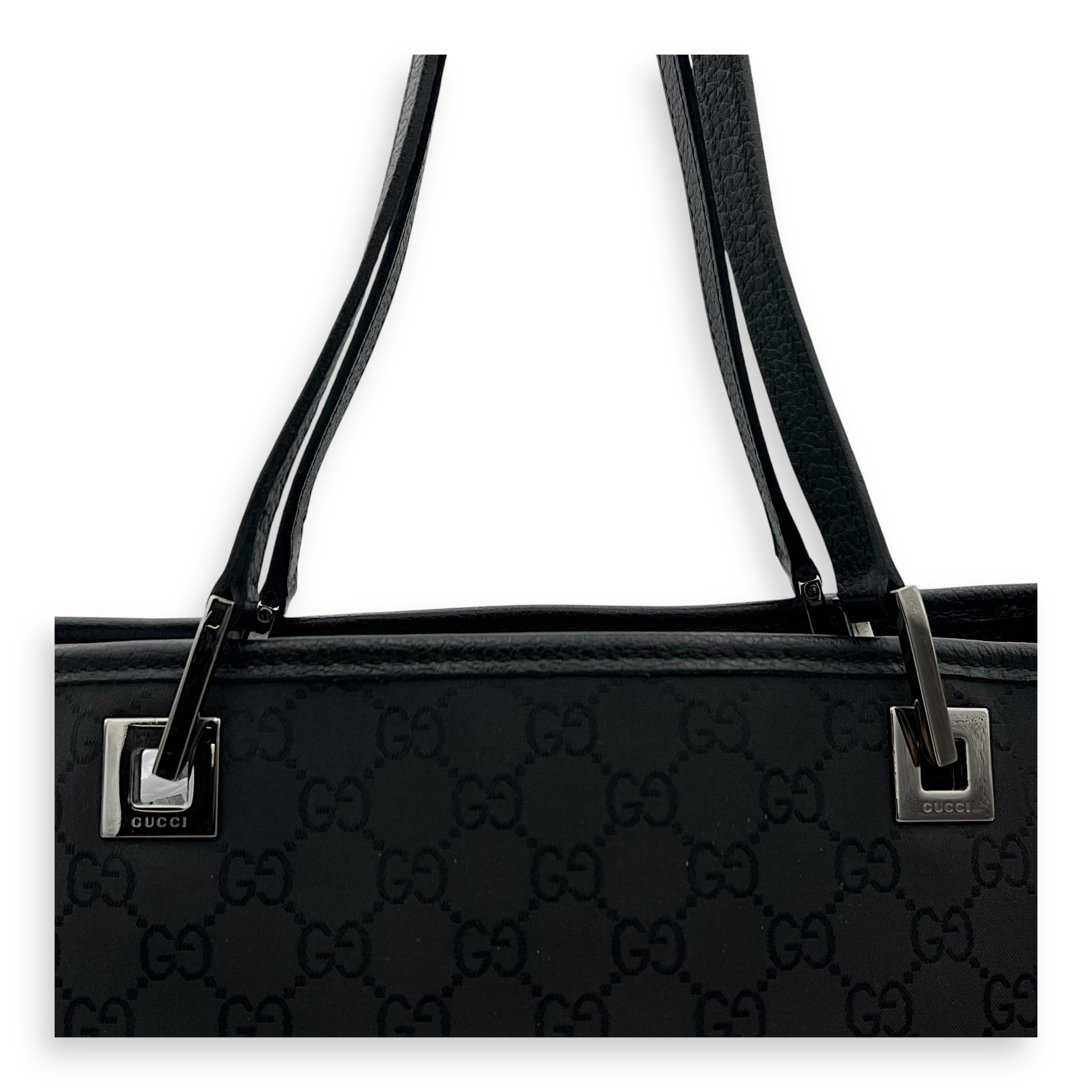 Tote Top Handle Bag Medium Black in Calfskin, Silver hardware