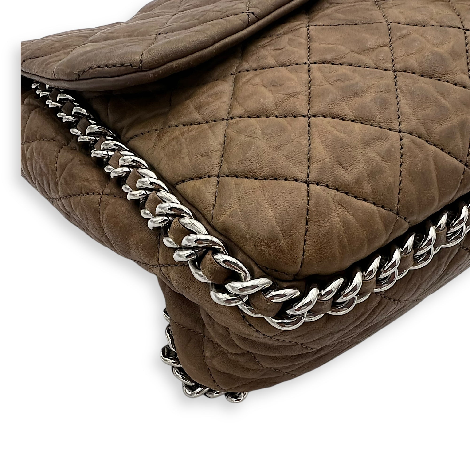 CC Shoulder Bag Brown in Calfskin, Silver hardware