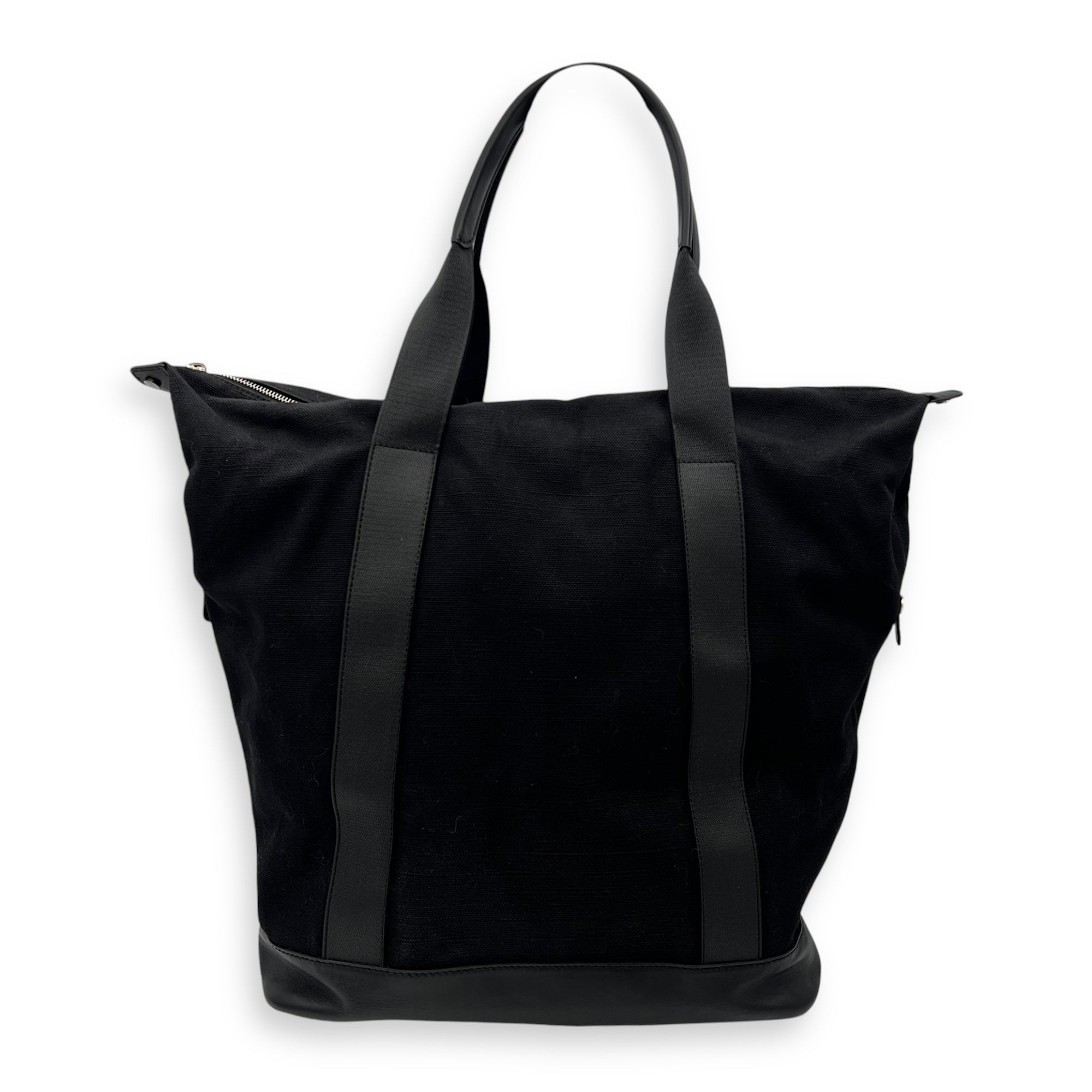 Cabas Tote Bag Black in Canvas, Silver hardware