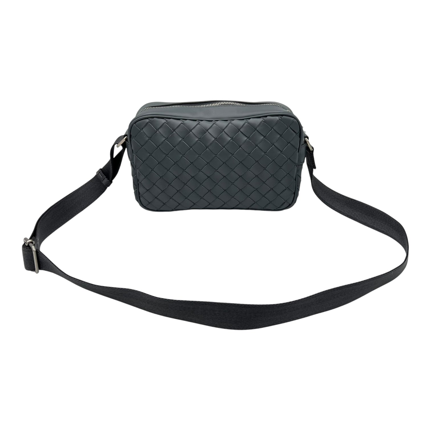 Intrecciato Crossbody Bag Grey in Calfskin, Silver hardware