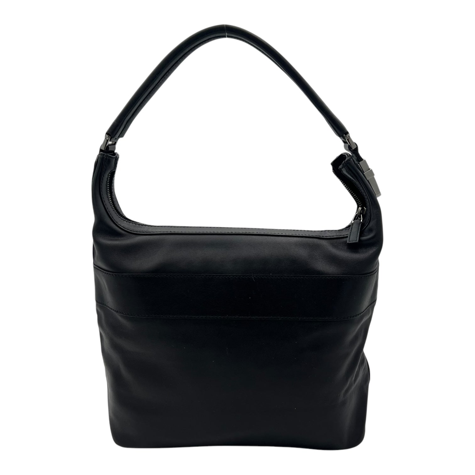 Hobo Black Top Handle Bag in Calfskin, Silver hardware