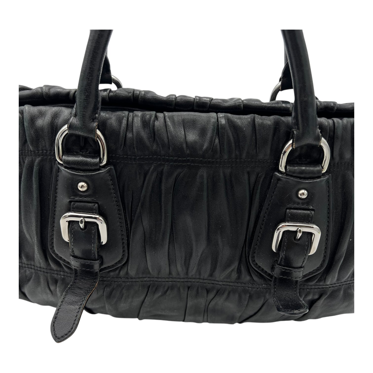 Gaufre Top Handle Bag Black in Lambskin, Silver hardware