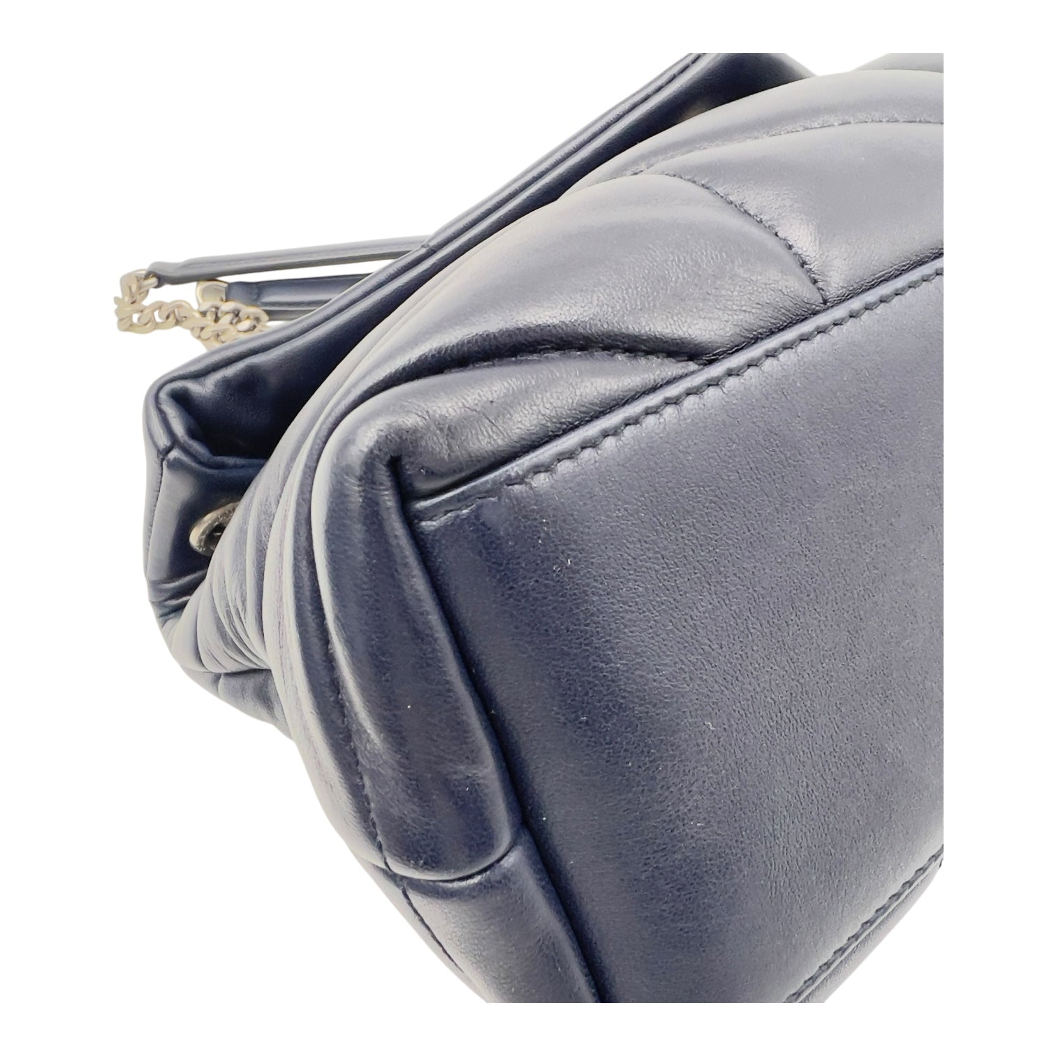 Puffer Medium Blue Shoulder Bag in Lambskin, Silver hardware