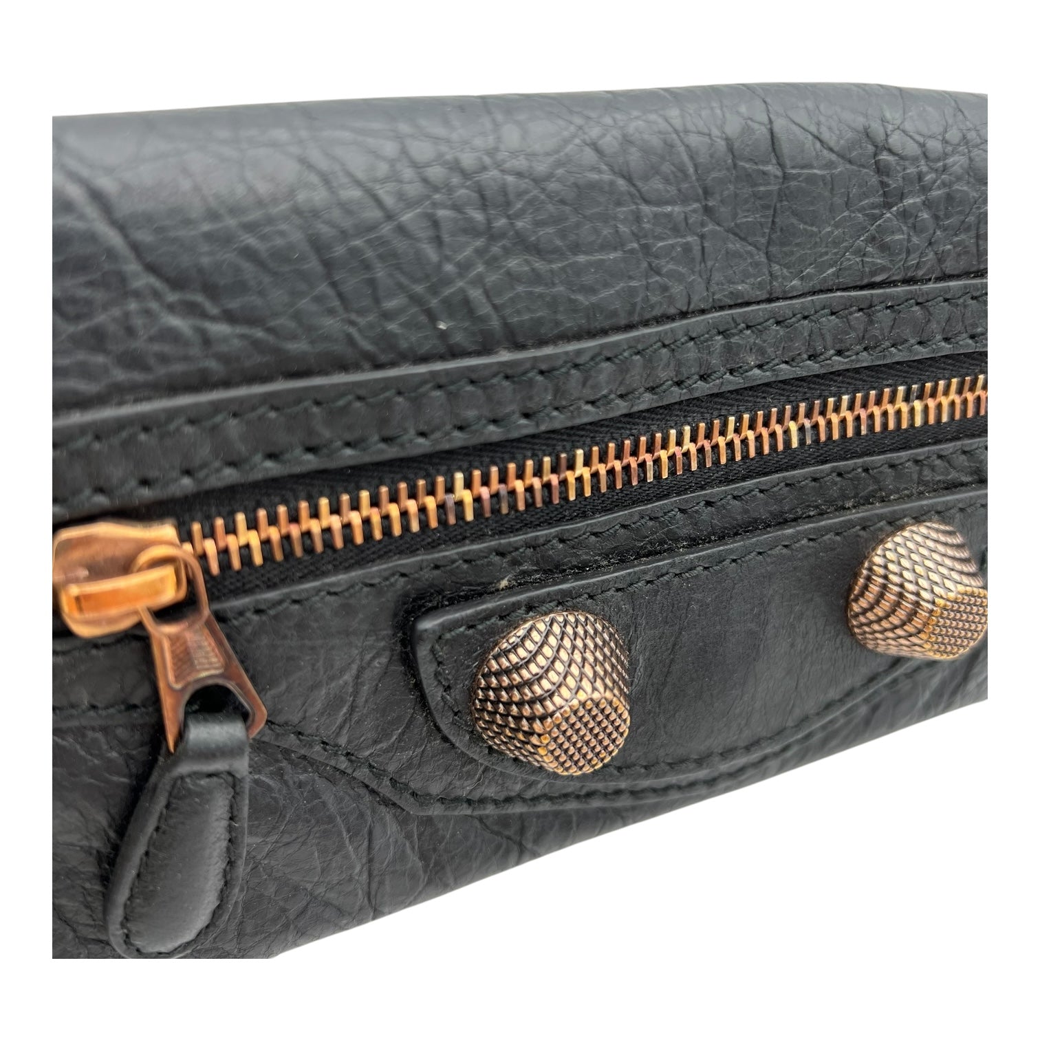 Giant City Clutch Black in Distressed Leather, Rose Gold hardware