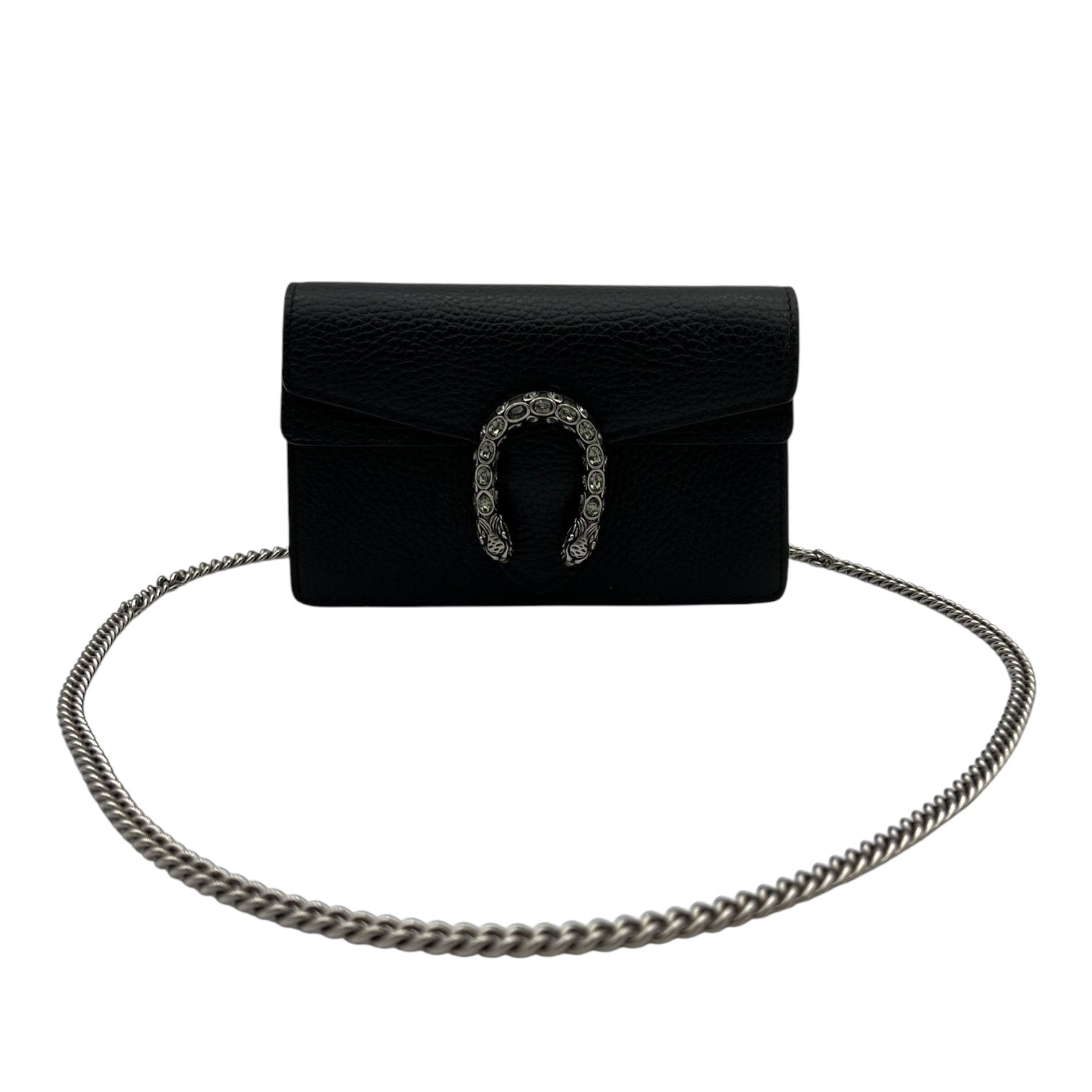 Dionysus Super Mini Black Crossbody Bag in Calfskin, Silver hardware