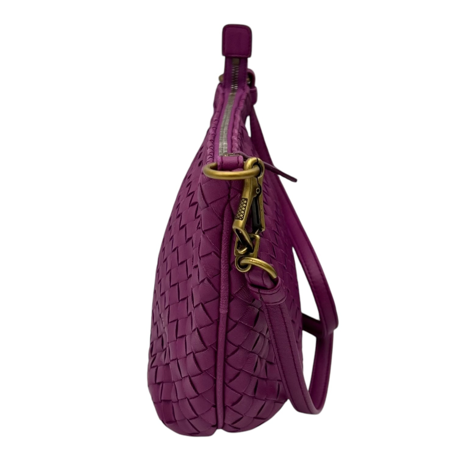 Intrecciato Purple Shoulder Bag in Lambskin, Gold hardware