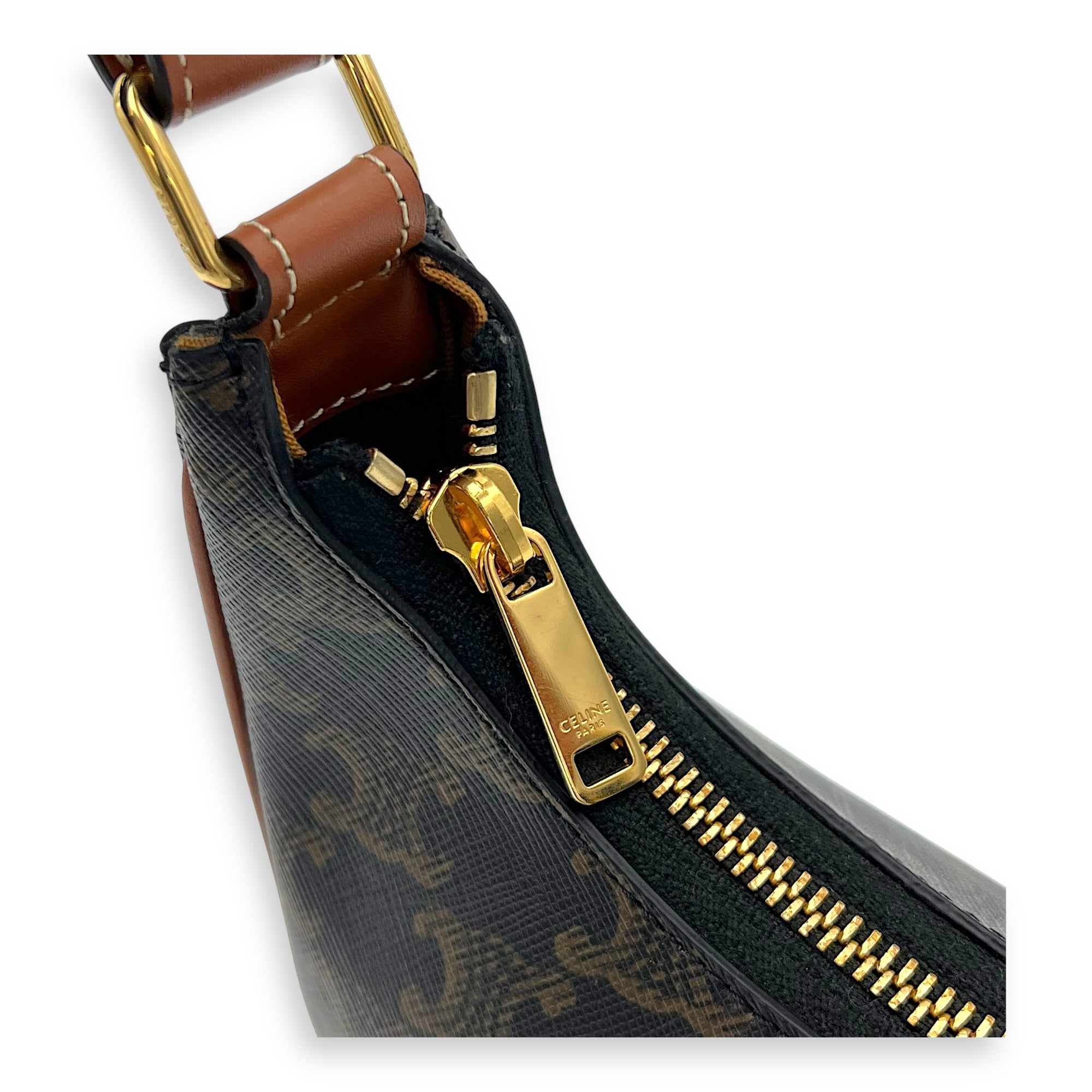 Ava Shoulder Bag Brown in Coated Canvas, Gold hardware