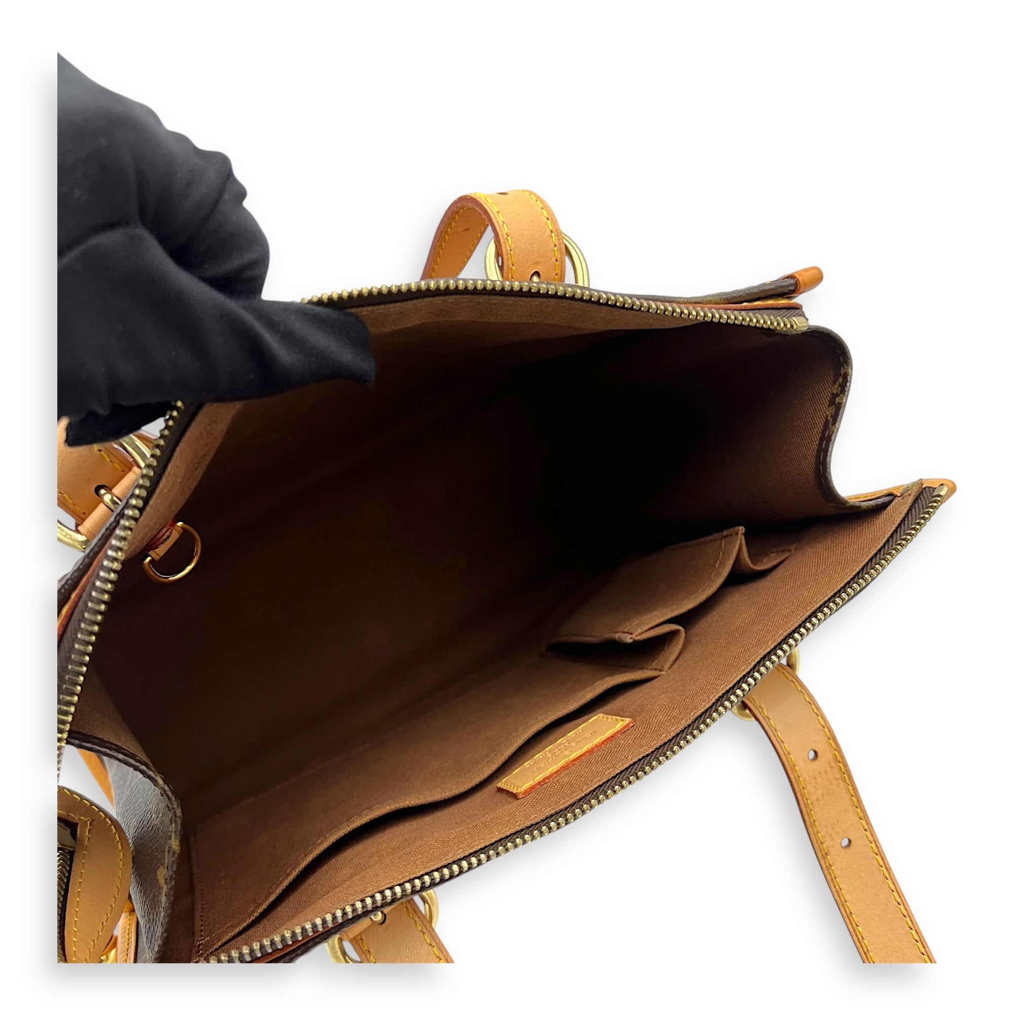 Popincourt Top Handle Bag Brown in Monogram Coated Canvas, Gold hardware