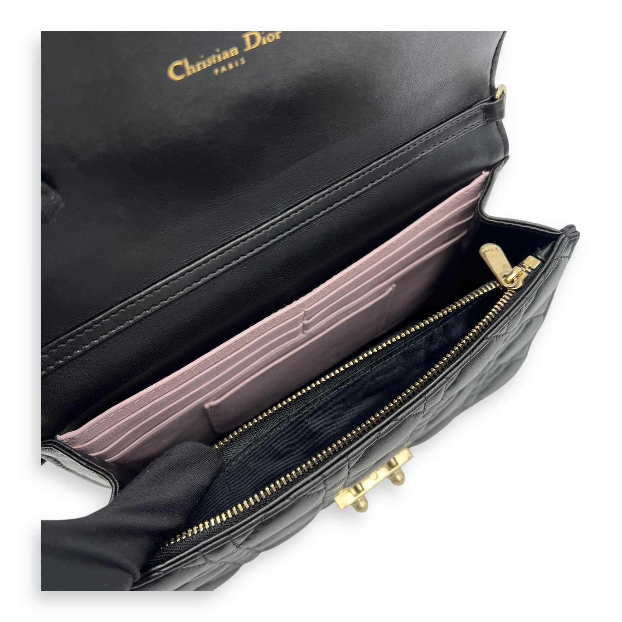 Miss Dior Black Wallet On Chain in Lambskin, Gold hardware