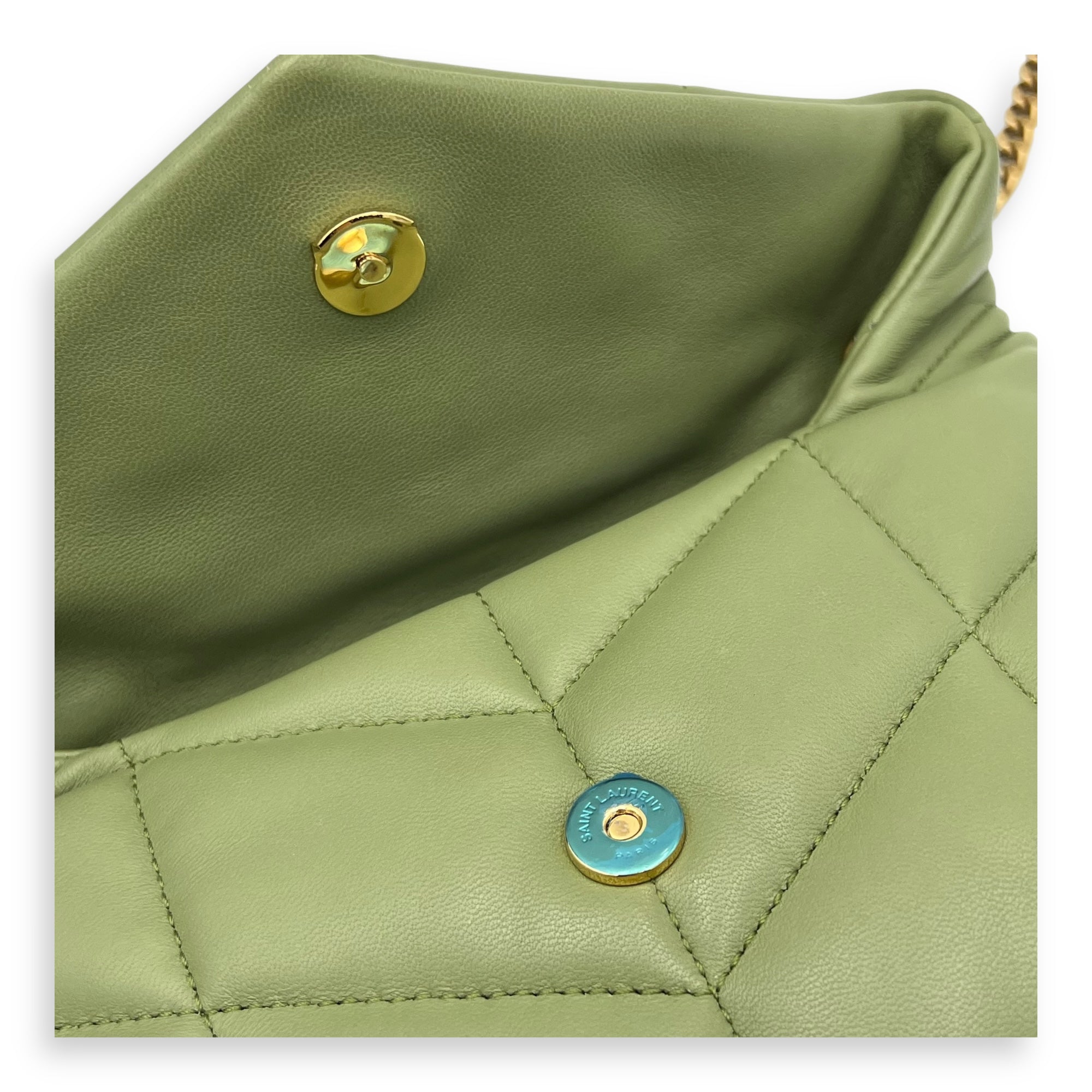 Puffer Mini Green Crossbody Bag in Lambskin, Gold hardware