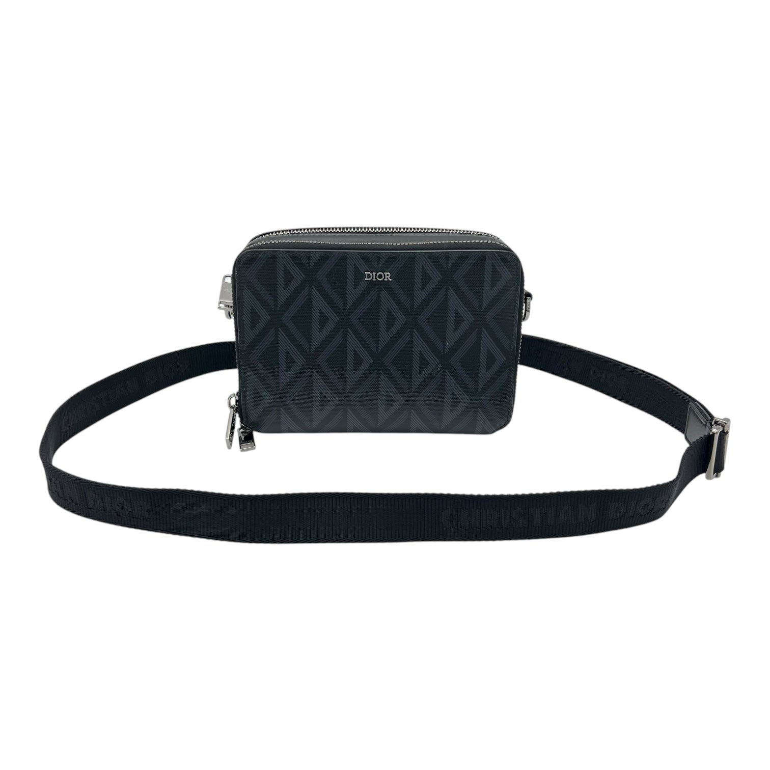 Pouch with strap Crossbody Bag Blue in Coated Canvas, Silver hardware