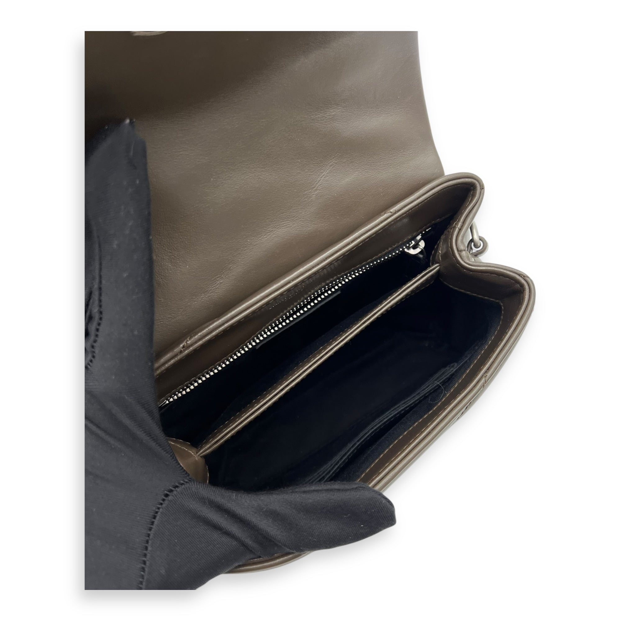 Loulou Crossbody Bag Toy Brown in Calfskin, Silver hardware