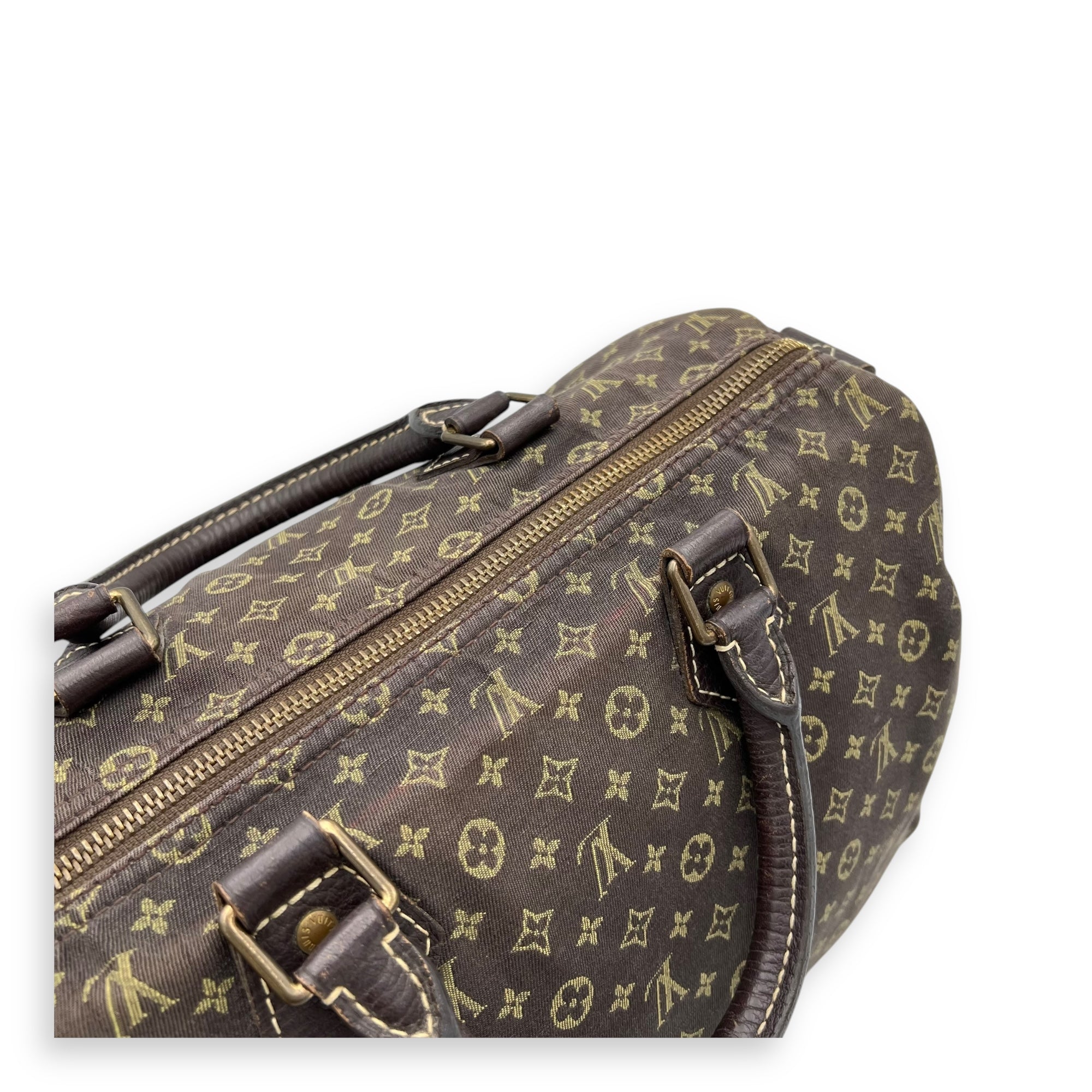 Mini Lin Speedy 30 Brown Top Handle Bag in Jacquard, Gold hardware
