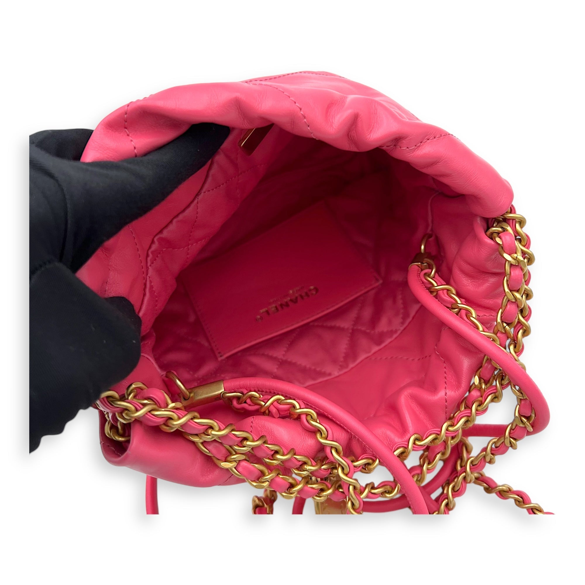 22 Tote Crossbody Bag Mini Pink in Calfskin, Gold hardware